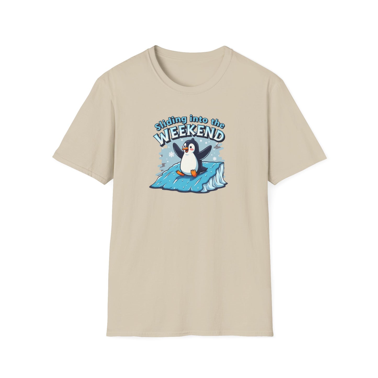 Sliding Penguin, Weekend Vibes T-Shirt, Funny Graphic Tee, Penguin Design Shirt, Casual Apparel, Unisex Softstyle T-Shirt - Psychonaut Swag