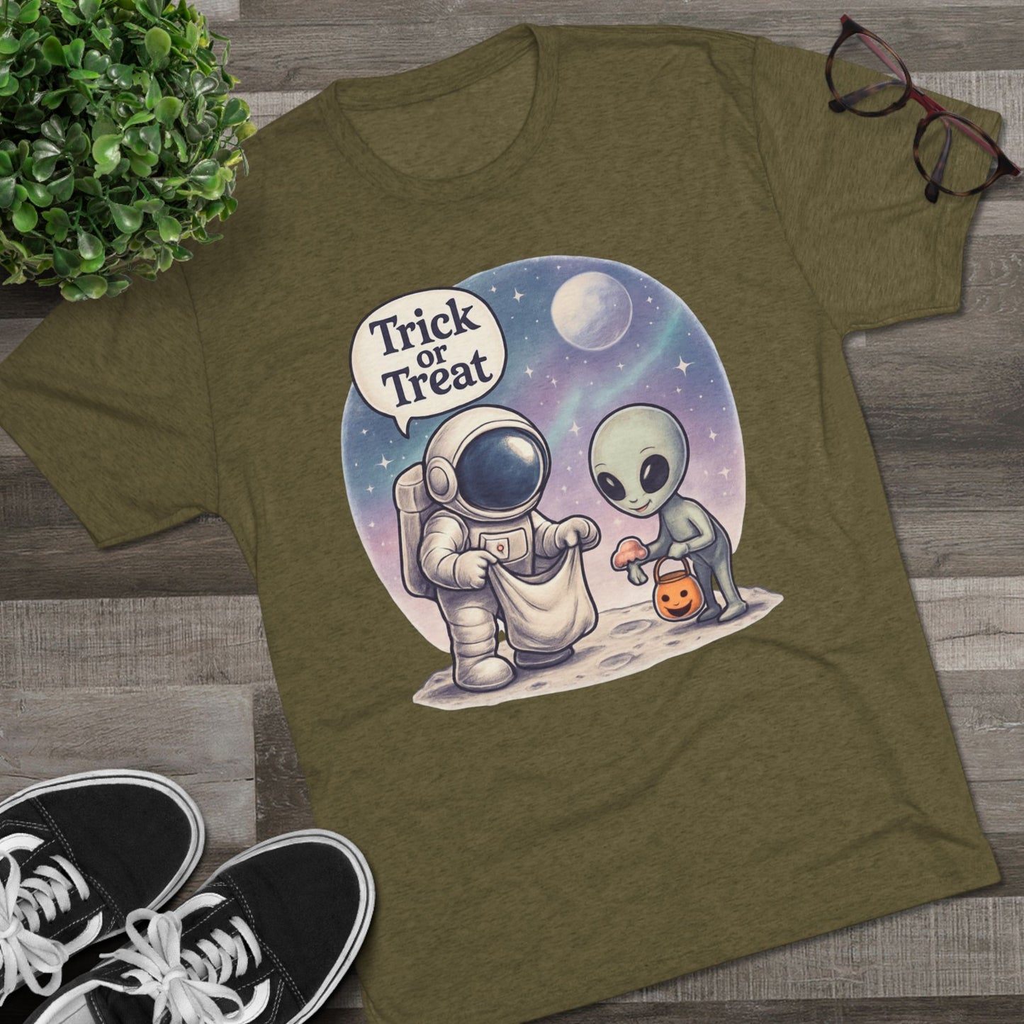 Space Trick or Treat Crew Tee, Halloween T-Shirt, Space Theme Shirt, Unisex Graphic Tee, Fun Costume Tee, Gift for Space Lovers