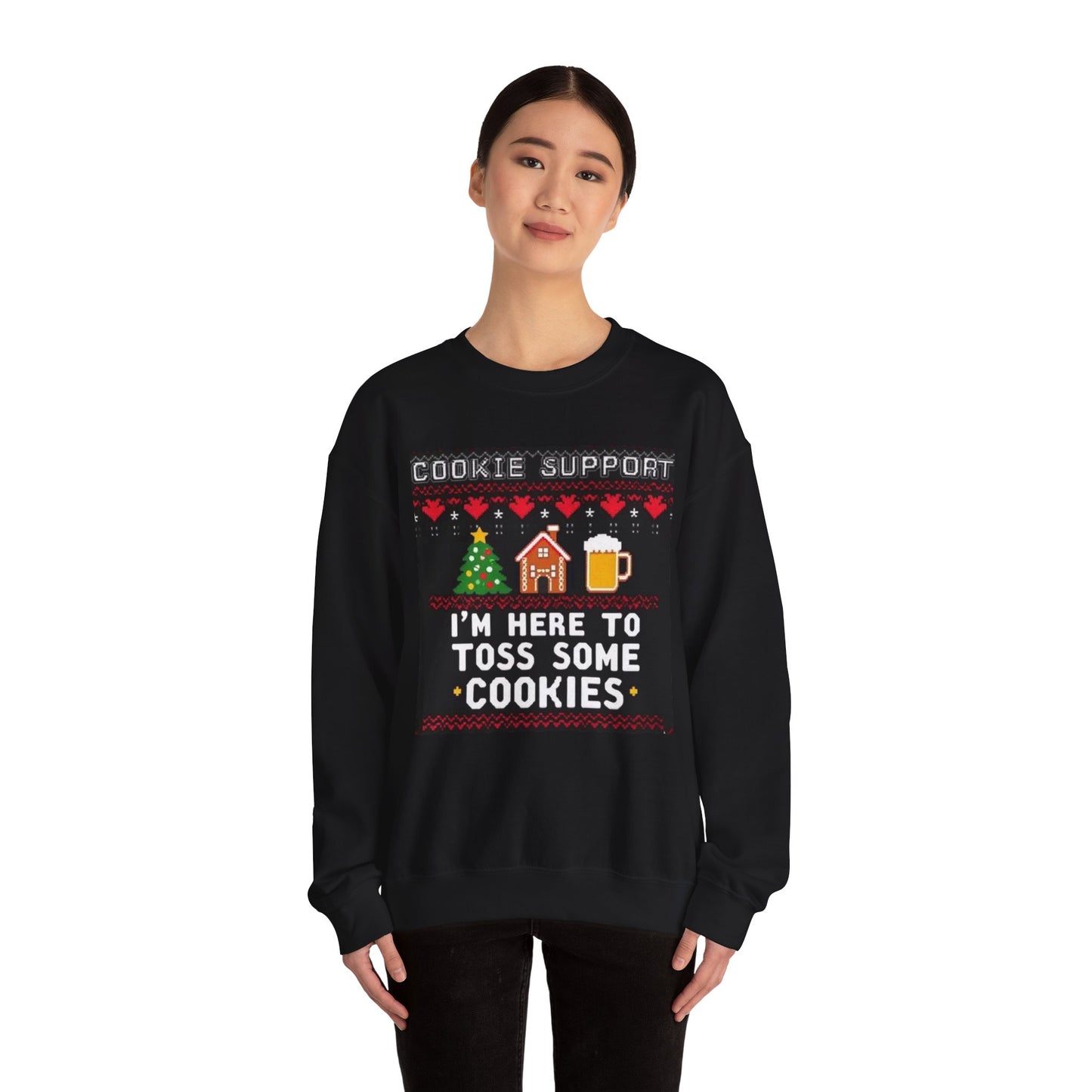 Cookie Support Sweatshirt — "I'm Here to Toss Some Cookies" Ugly Christmas Sweater
