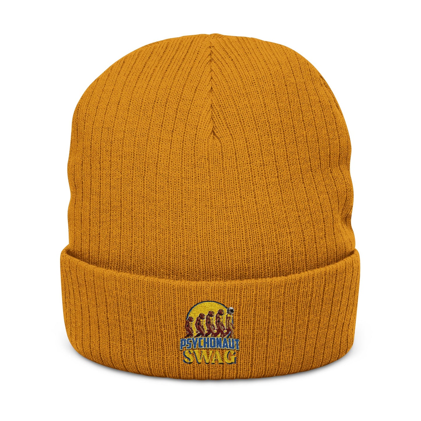 Psychonaut swag, small biz, Ribbed Knit Beanie - Cozy Embroidered Headwear for All Seasons, Winter Fashion, Gift Idea, Casual Style, Outdoor Fun