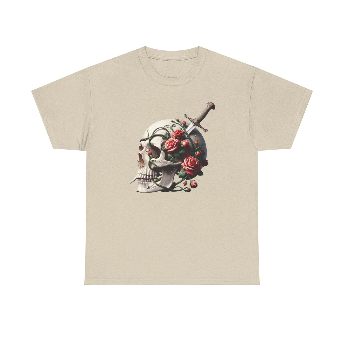 Skull & Roses Unisex Heavy Cotton Tee - Edgy Graphic T-Shirt for Alternative Fashion - Psychonaut Swag