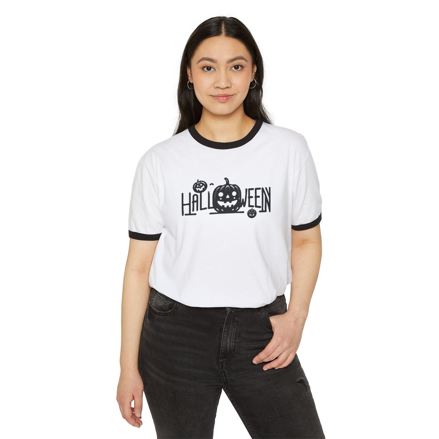 Halloween staple, Unisex Cotton Ringer T-Shirt, Spooky Graphic Tee, Fun Fall Fashion, Halloween Costume Top, Casual Halloween Wear