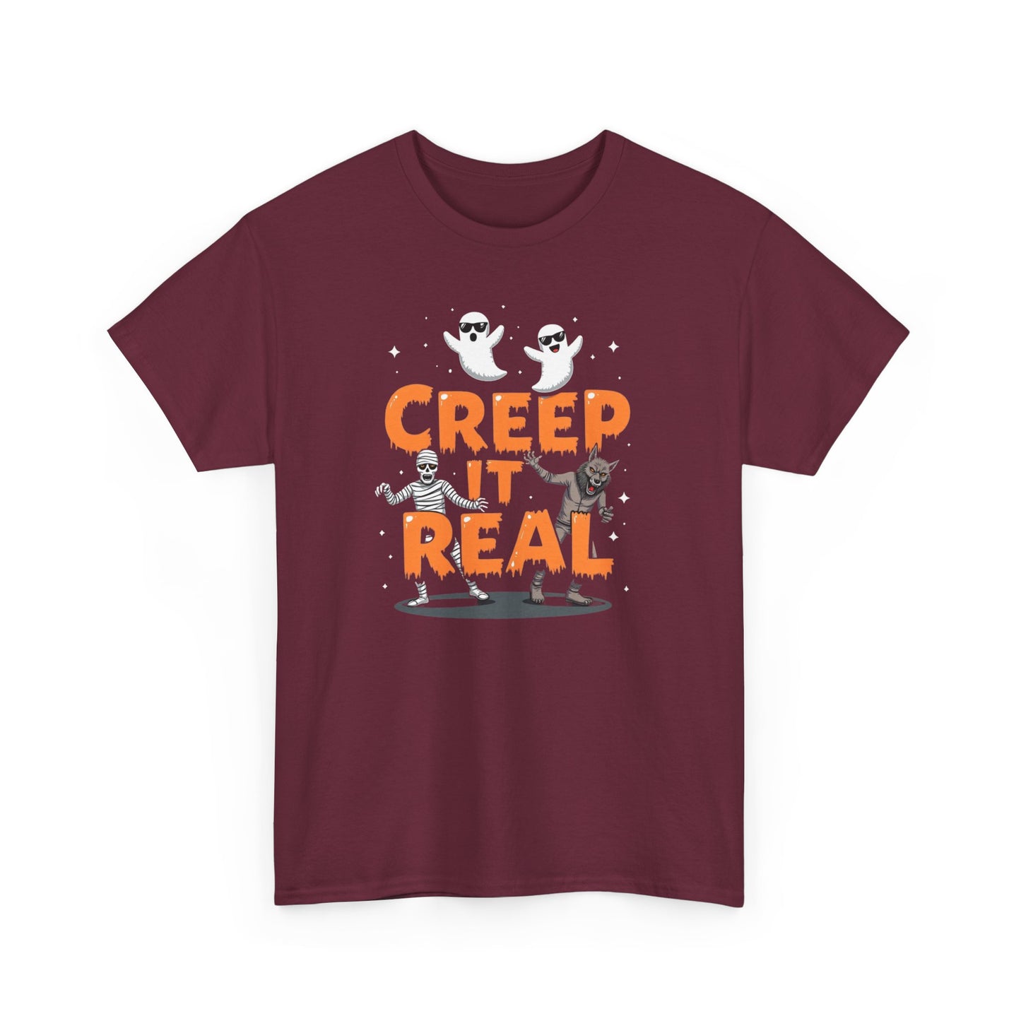 Creep It Real Unisex Heavy Cotton Tee, Halloween Shirt, Fall Apparel, Spooky Season, Ghost Theme, Unisex Casual Wear
