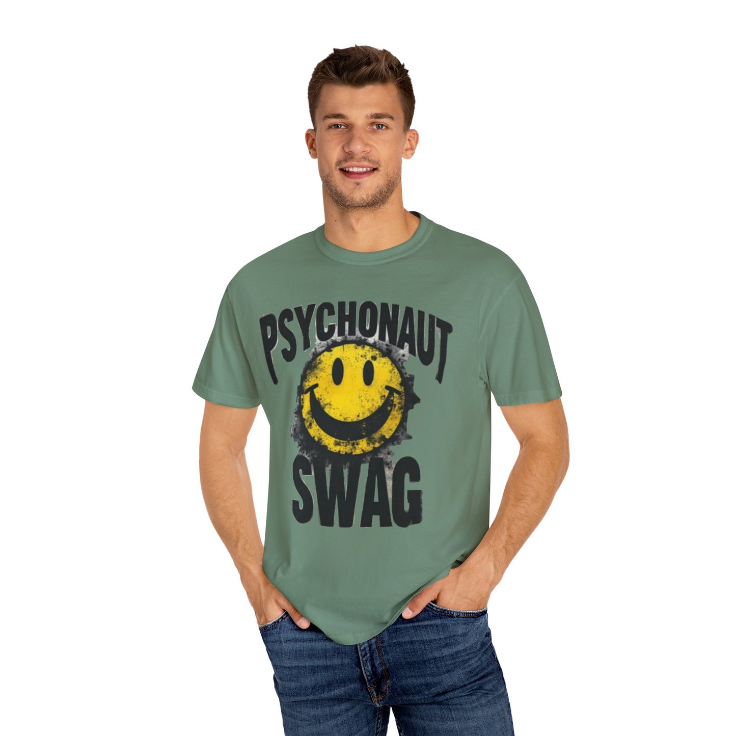 Psychonaut Swag Yellow Smiley Face, Trendy Graphic Tee for Festival Lovers, Casual Wear, Gifts, Street Style