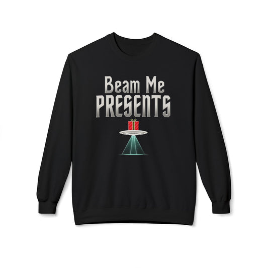 Crewneck Sweatshirt — "Beam Me Presents" UFO Holiday Gift Sweatshirt
