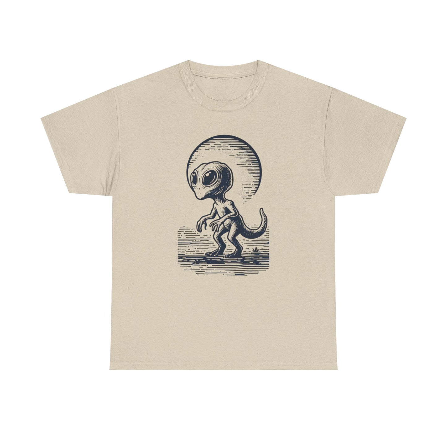 Dinosaur Hybrid, Graphic Unisex Heavy Cotton Tee | UFO Lover T-Shirt | Space-Themed Apparel - Psychonaut Swag