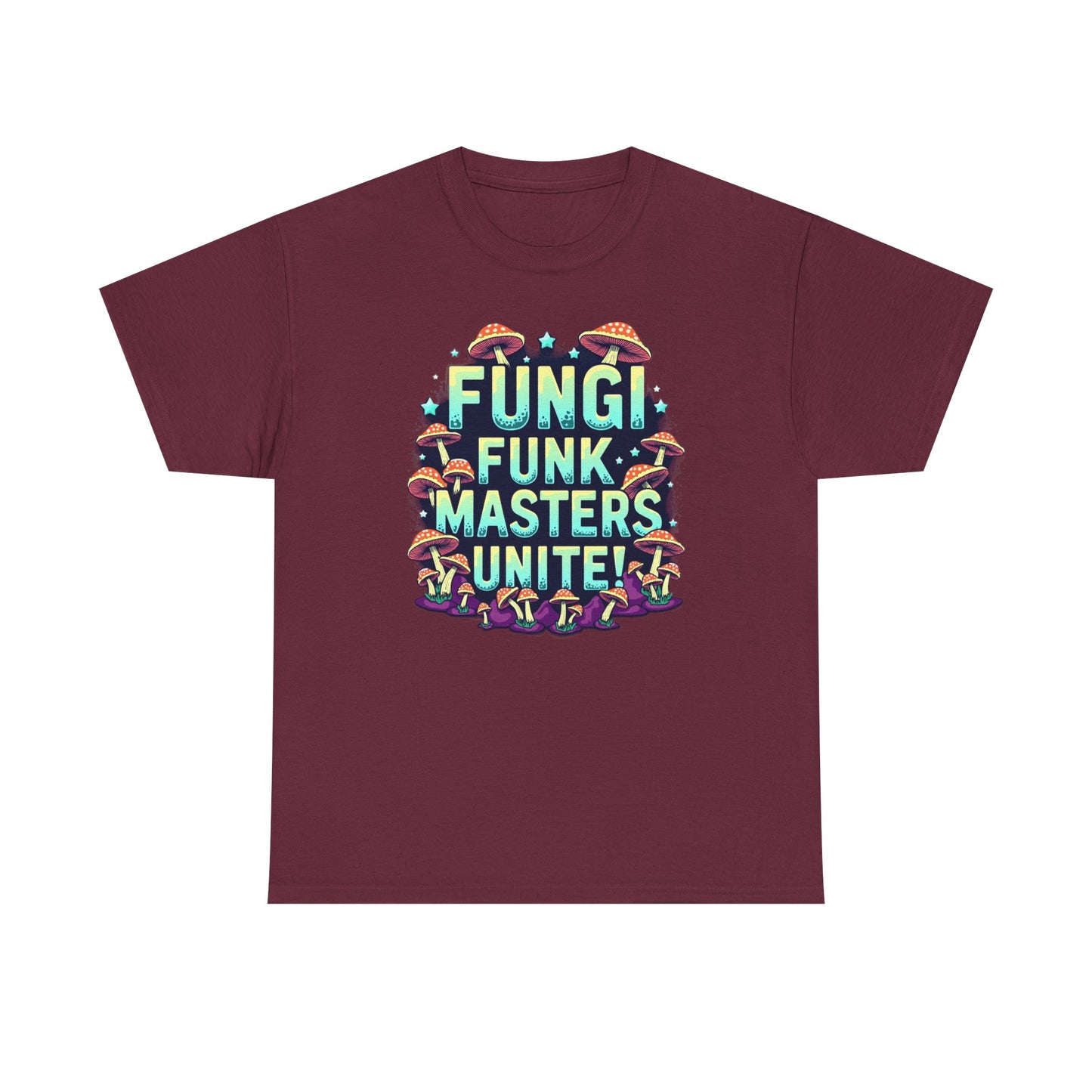 Fungi Funk Masters Unite Unisex Heavy Cotton Tee - Playful Mushroom Graphic T-Shirt - Psychonaut Swag