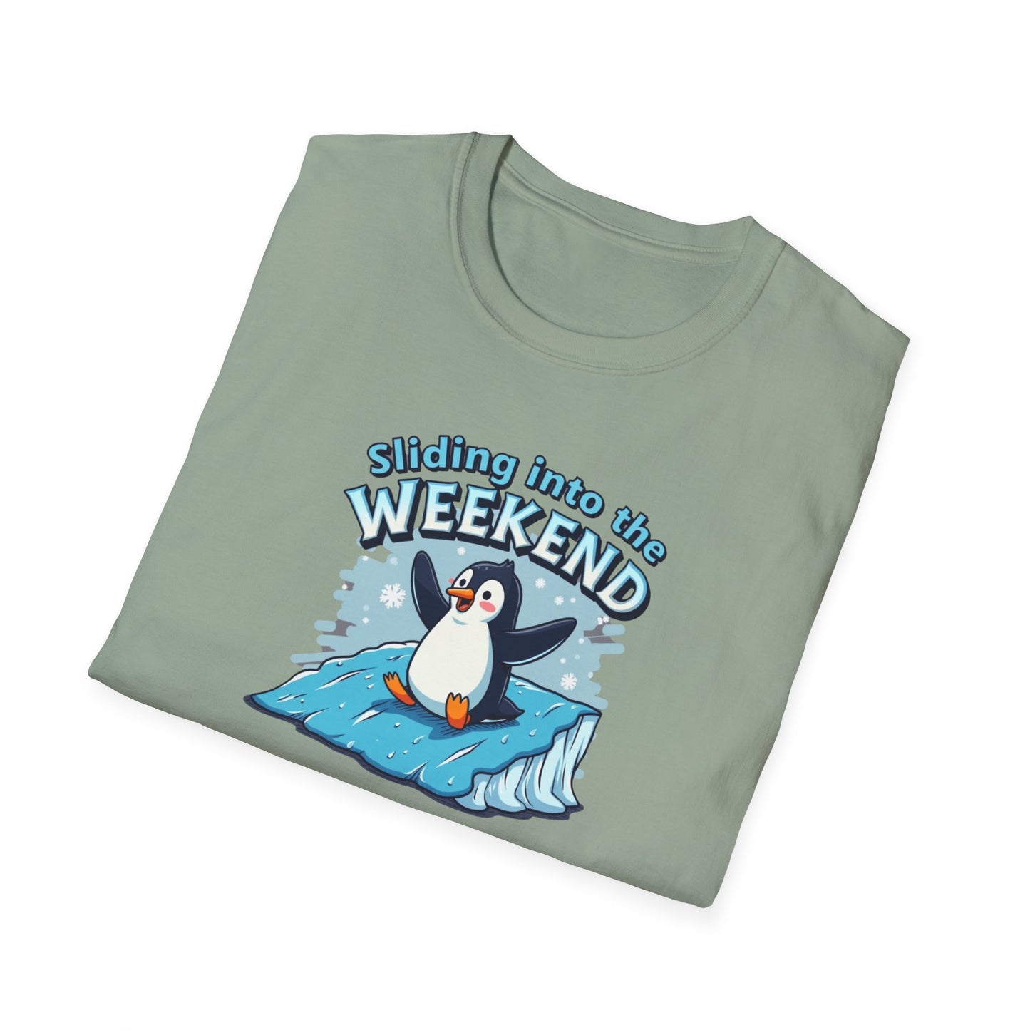 Sliding Penguin, Weekend Vibes T-Shirt, Funny Graphic Tee, Penguin Design Shirt, Casual Apparel, Unisex Softstyle T-Shirt - Psychonaut Swag