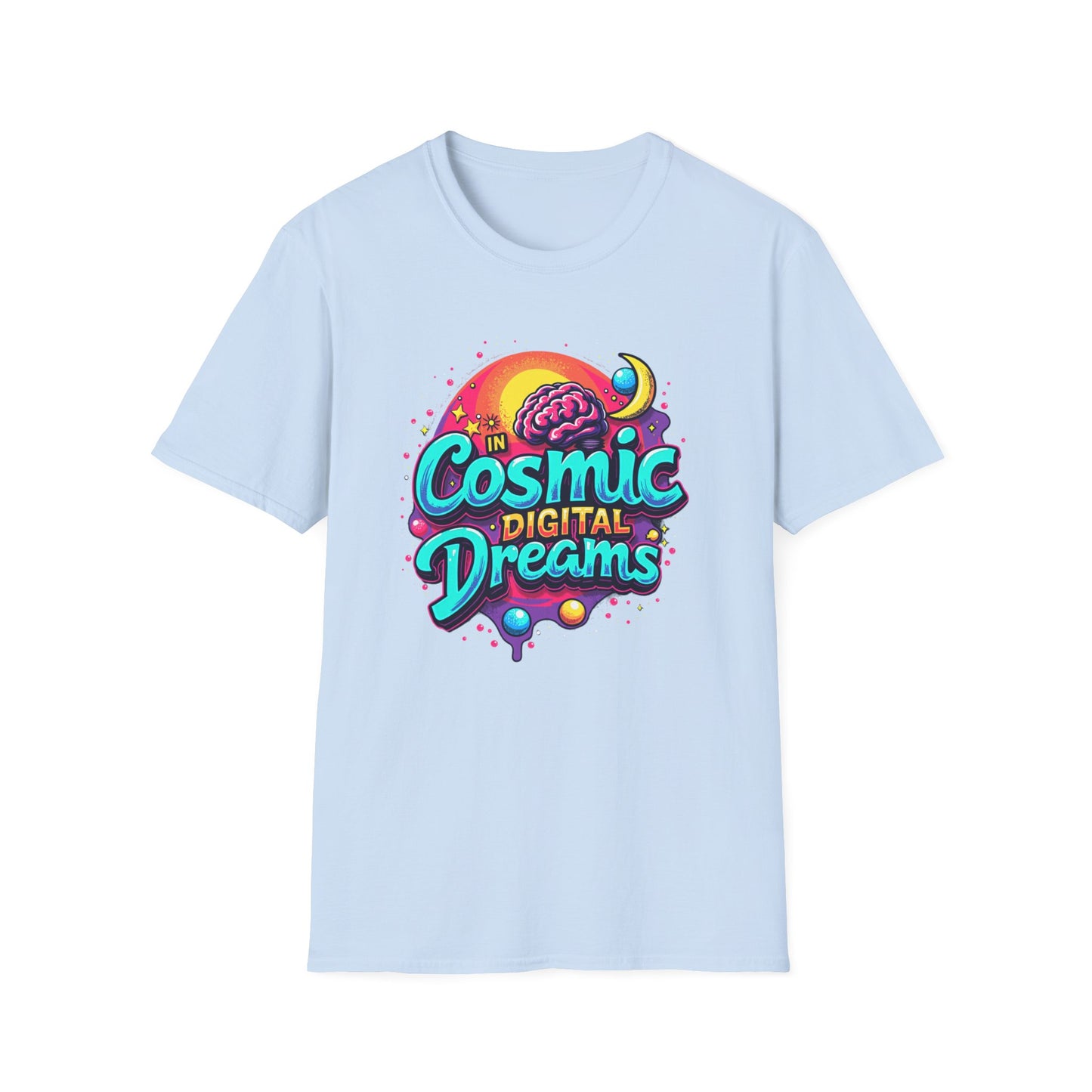 Cosmic Digital Dreams Unisex Softstyle T-Shirt - Vibrant Space-Inspired Design - Psychonaut Swag
