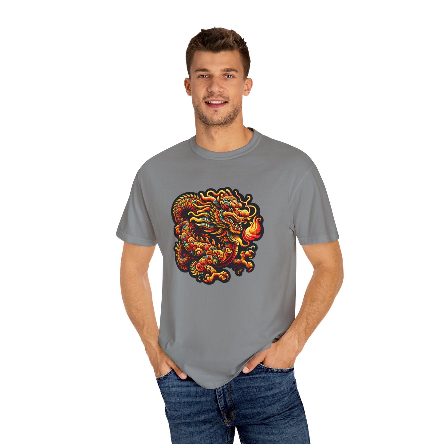 Dragon, Unisex Dragon Graphic T-Shirt - Colorful Garment-Dyed Tee