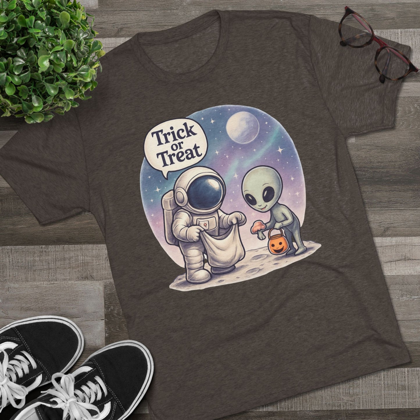 Space Trick or Treat Crew Tee, Halloween T-Shirt, Space Theme Shirt, Unisex Graphic Tee, Fun Costume Tee, Gift for Space Lovers