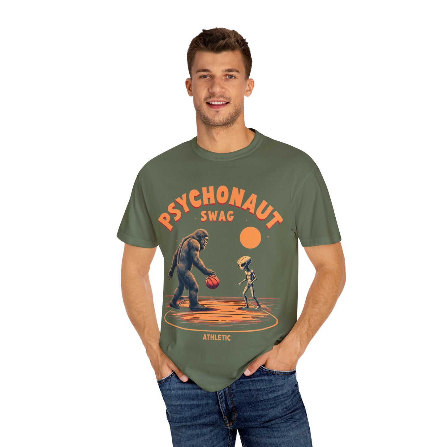 Alien vs Bigfoot, Psychonaut Swag Unisex T-Shirt, Funny Graphic Tee, Unique Gift for Gamers, Outdoor Lovers, Birthday, Casual Wear - Psychonaut Swag