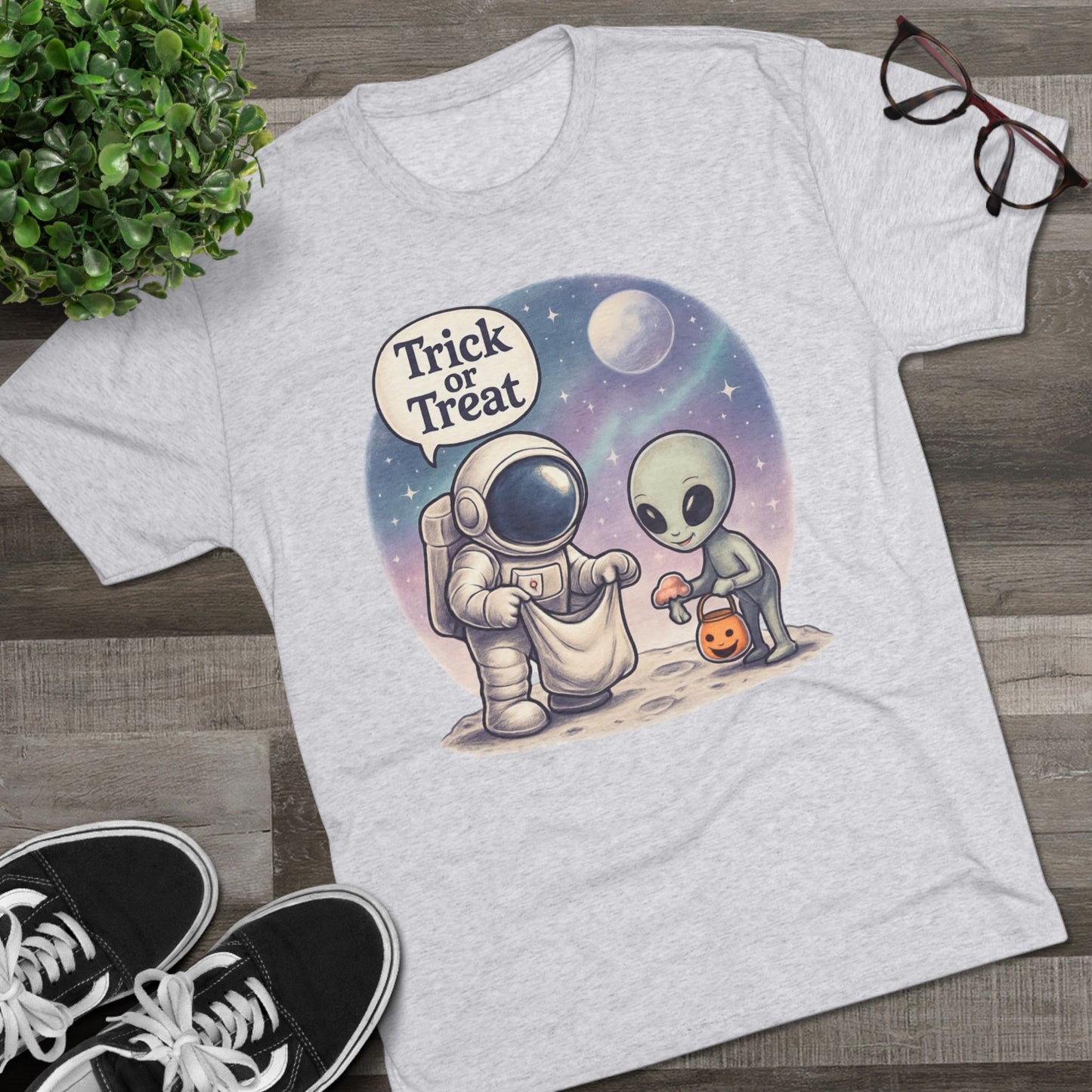 Space Trick or Treat Crew Tee, Halloween T-Shirt, Space Theme Shirt, Unisex Graphic Tee, Fun Costume Tee, Gift for Space Lovers