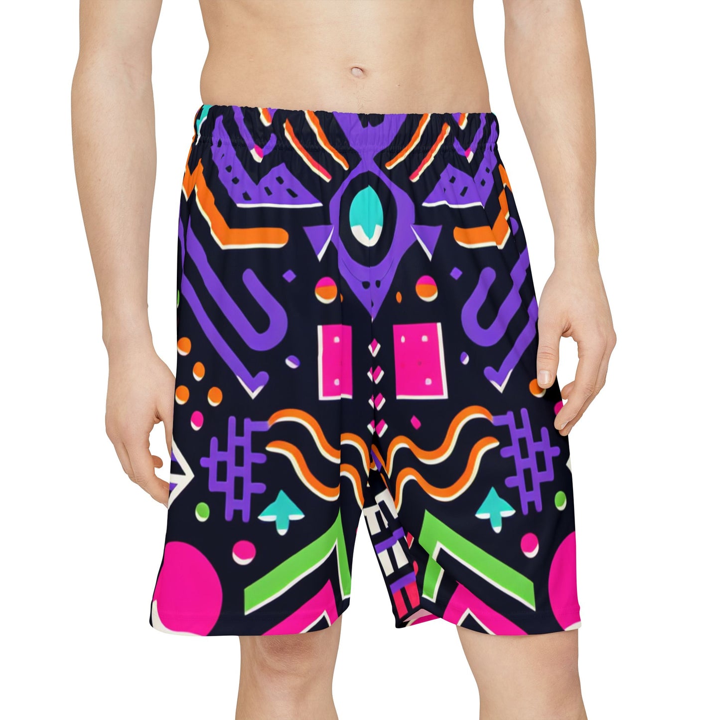 Retro 90's Shorts, Groovy Print, Men’s Sports Shorts, Basketball shorts (AOP) - Psychonaut Swag