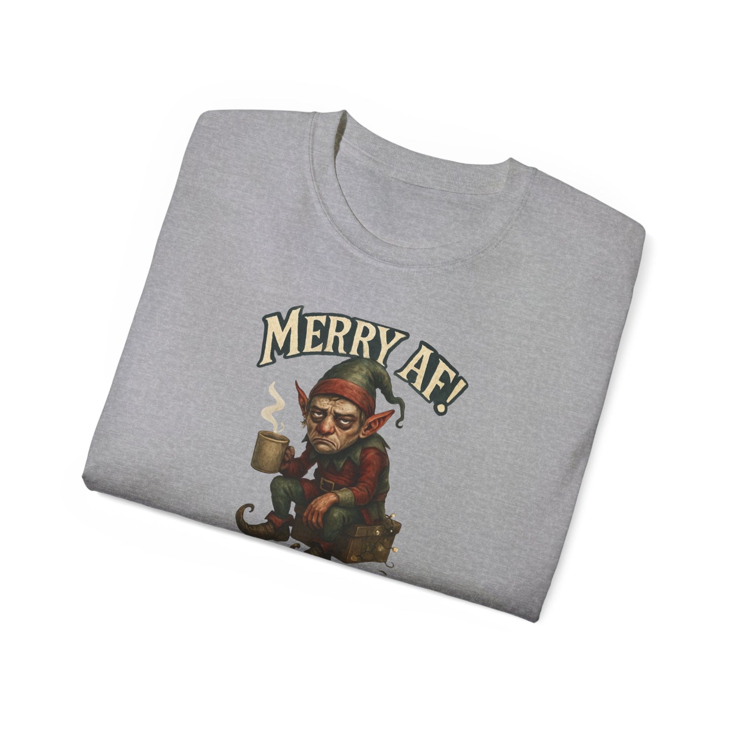 T‑Shirt — 'Merry AF' Vintage Grouchy Elf Christmas Tee