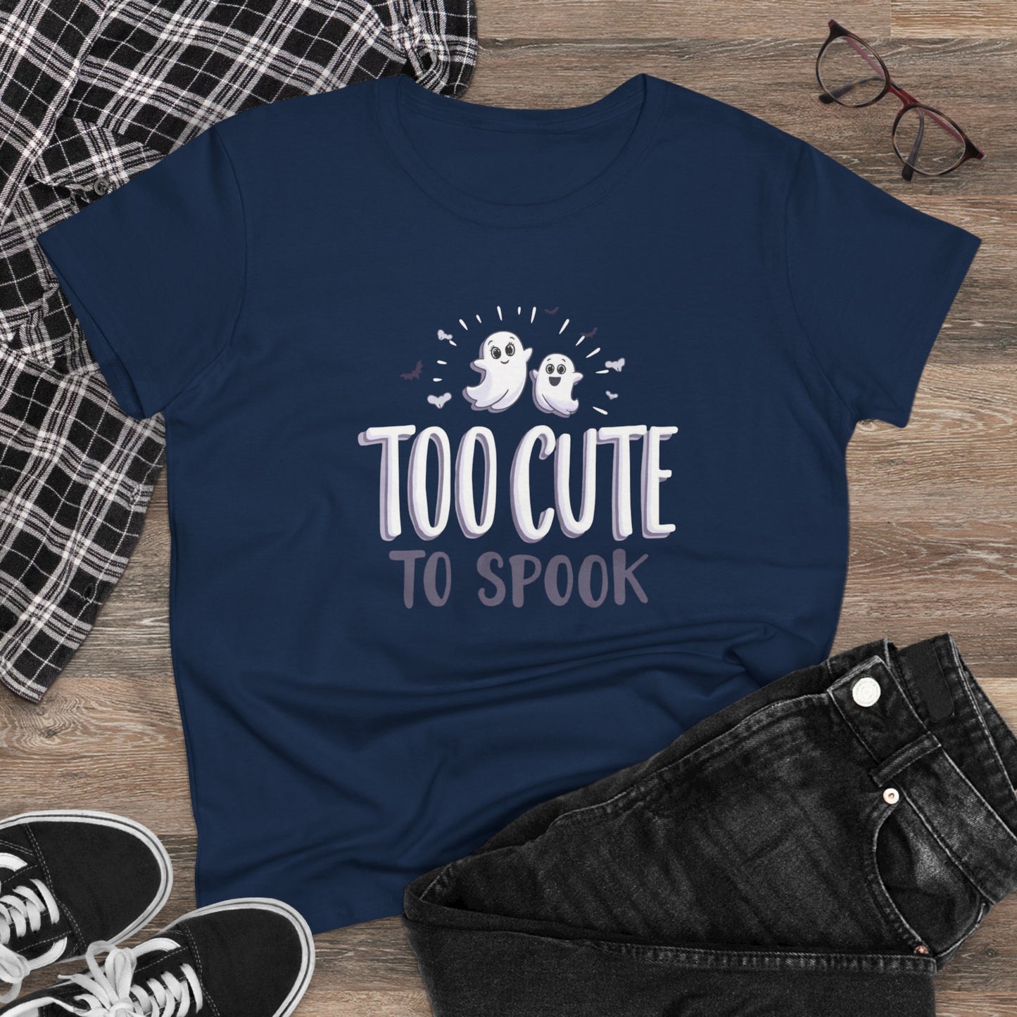 Too Cute to Spook Women's Cotton Tee, Halloween T-Shirt, Ghostly Graphic Tee, Casual Fall Apparel, Fun Halloween Outfit