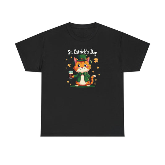 St. Patrick’s Day Cat T-Shirt — Cute Leprechaun Kitty with Beer