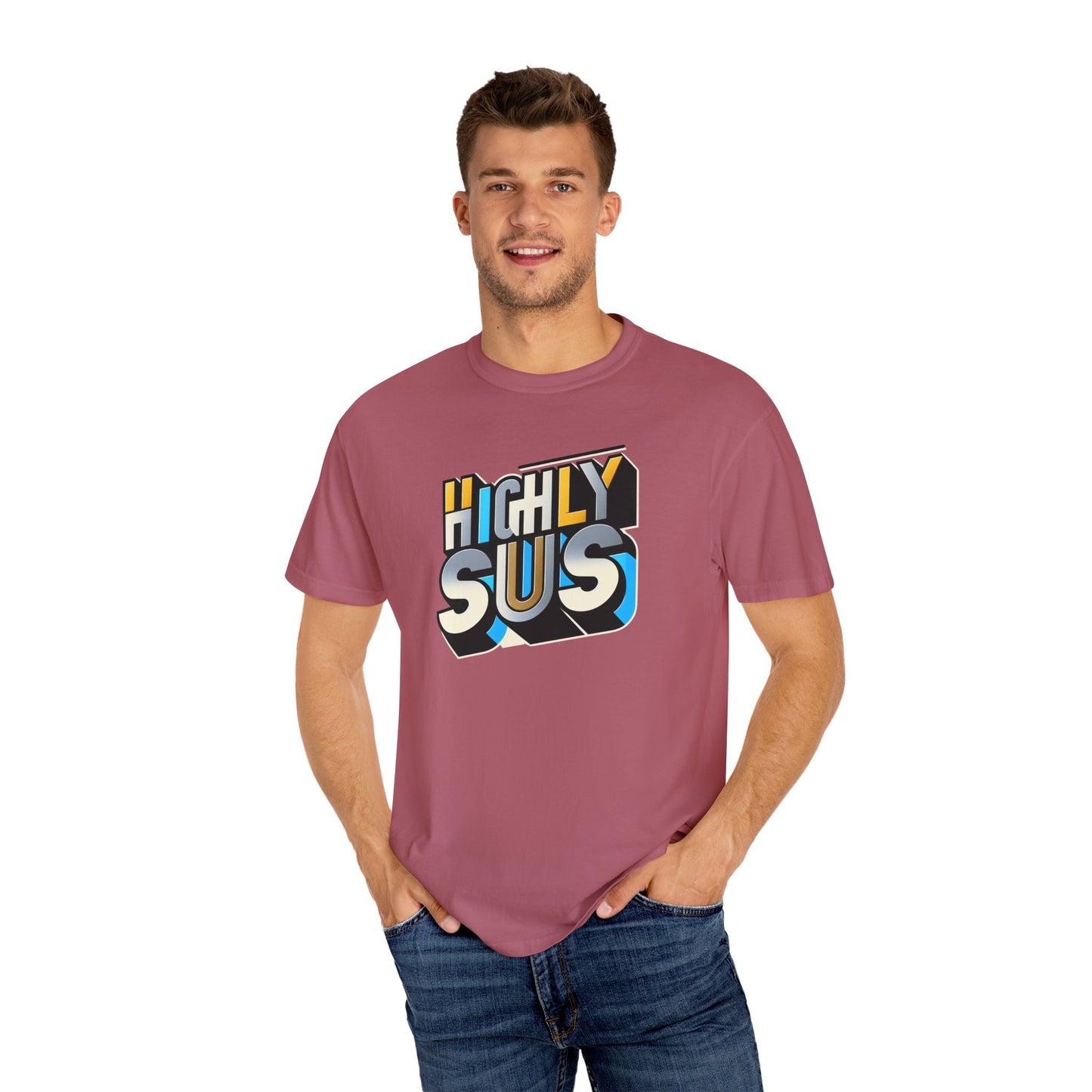 Highly Sus Unisex Garment-Dyed T-shirt - Trendy Casual Wear - Psychonaut Swag