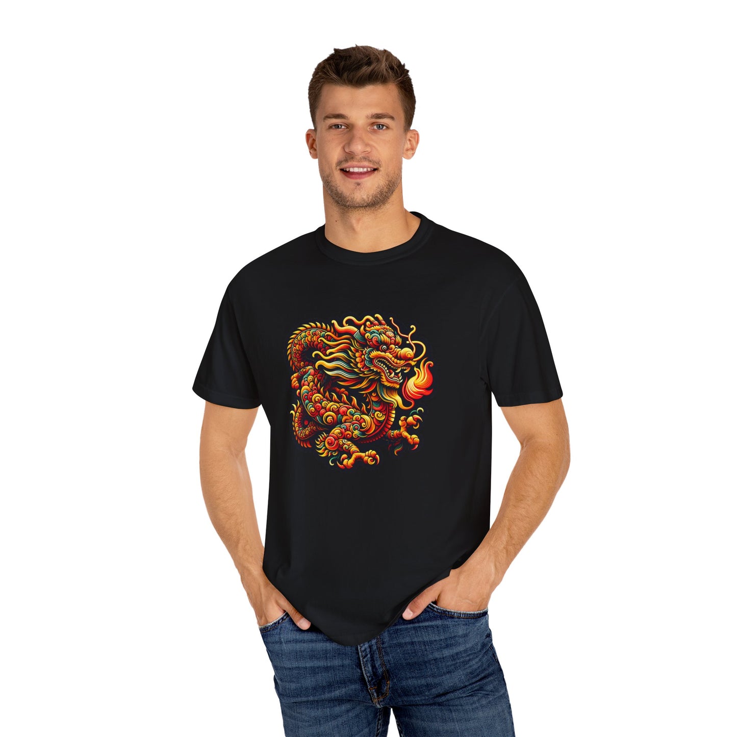 Dragon, Unisex Dragon Graphic T-Shirt - Colorful Garment-Dyed Tee - Psychonaut Swag