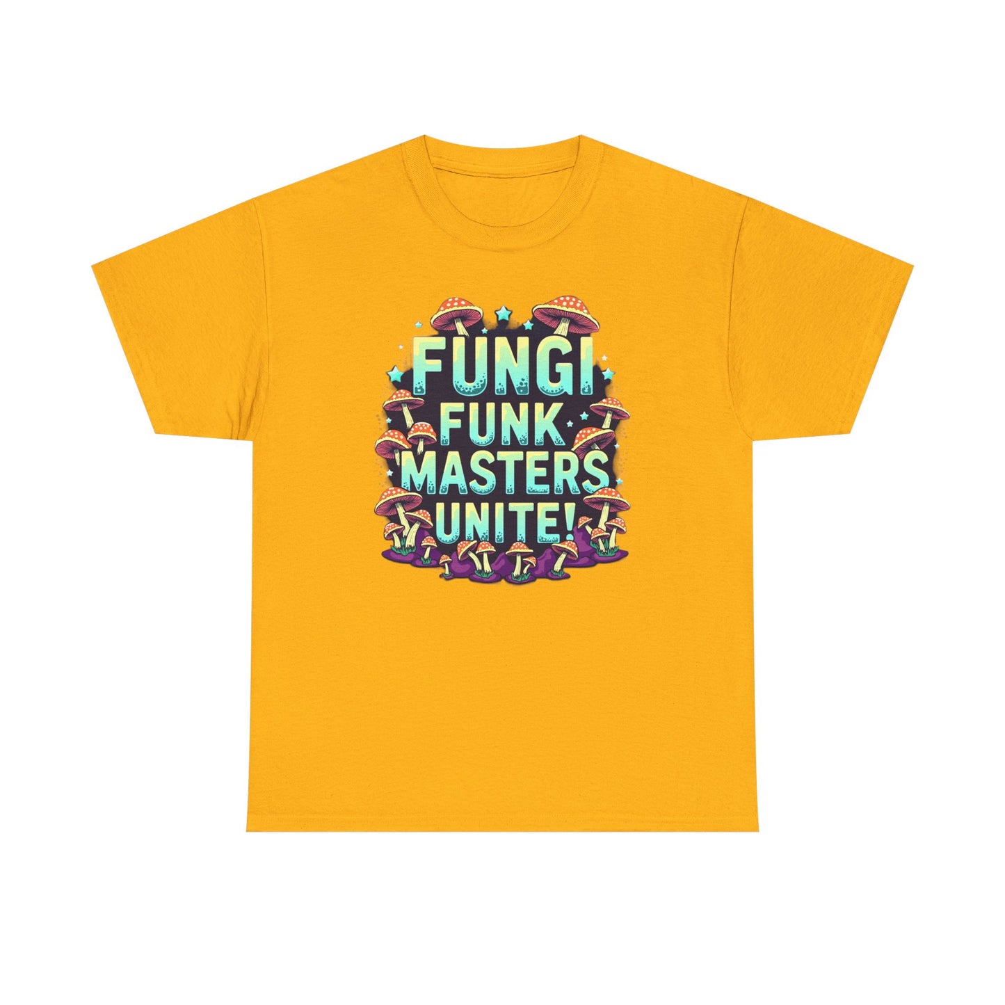 Fungi Funk Masters Unite Unisex Heavy Cotton Tee - Playful Mushroom Graphic T-Shirt - Psychonaut Swag