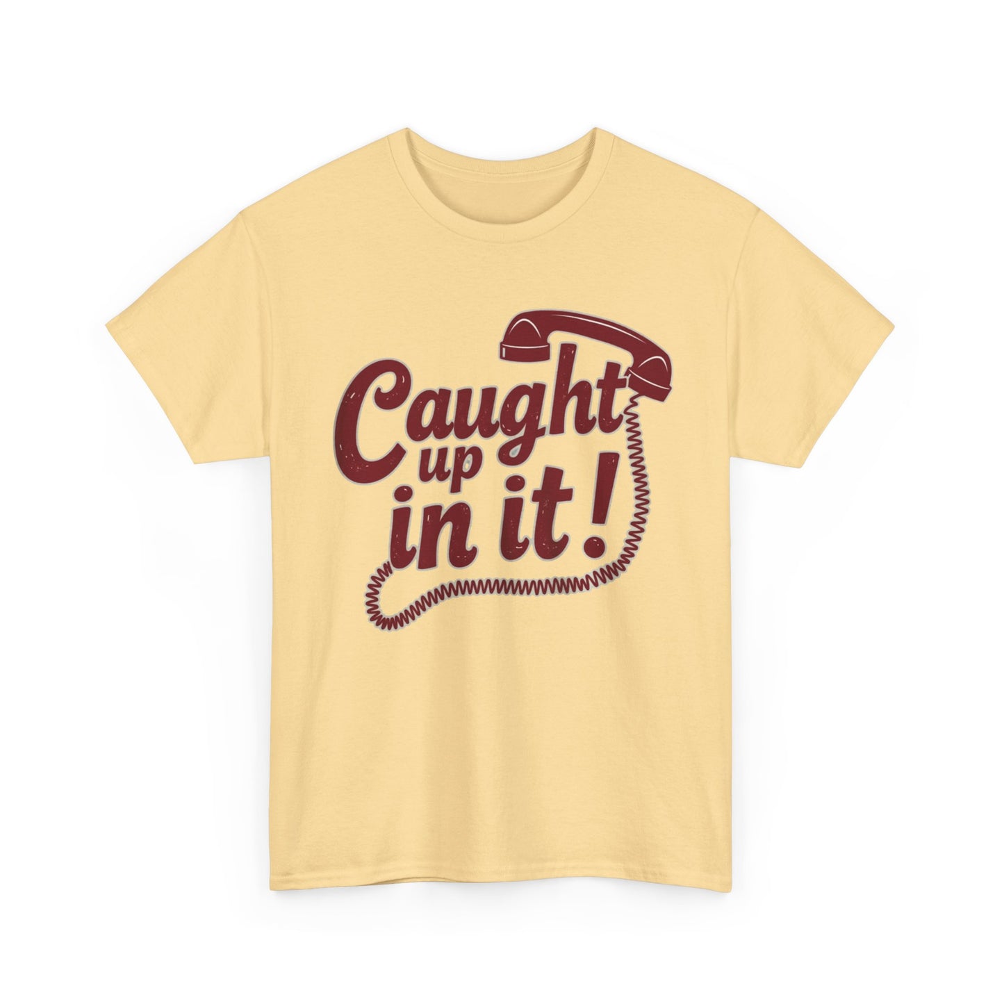 Caught Up in It, Phone chord, Unisex Heavy Cotton Tee, Vintage Phone Graphic T-Shirt, Casual Daily Wear, Fun Gift for Friends, Trendy White Tee - Psychonaut Swag