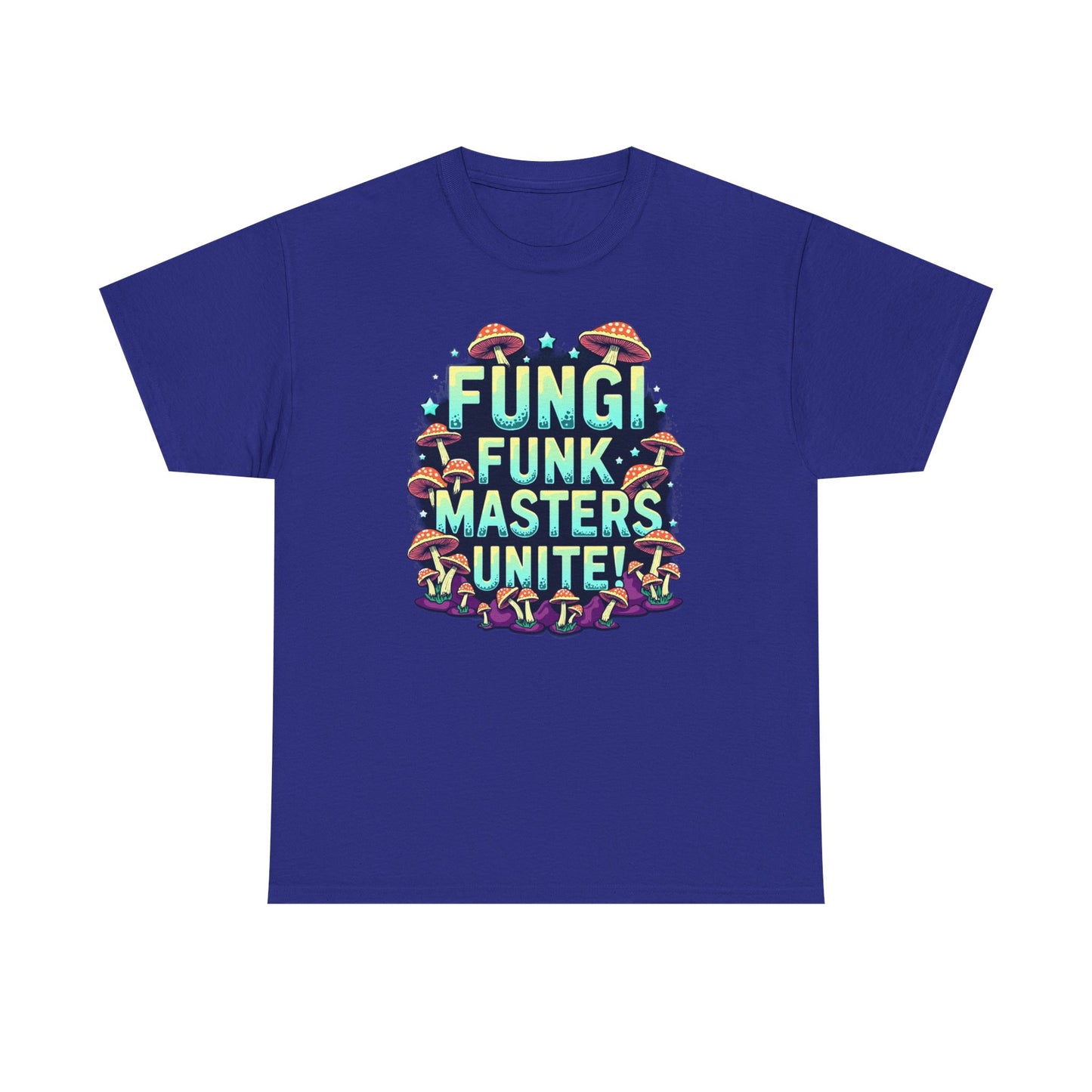Fungi Funk Masters Unite Unisex Heavy Cotton Tee - Playful Mushroom Graphic T-Shirt - Psychonaut Swag