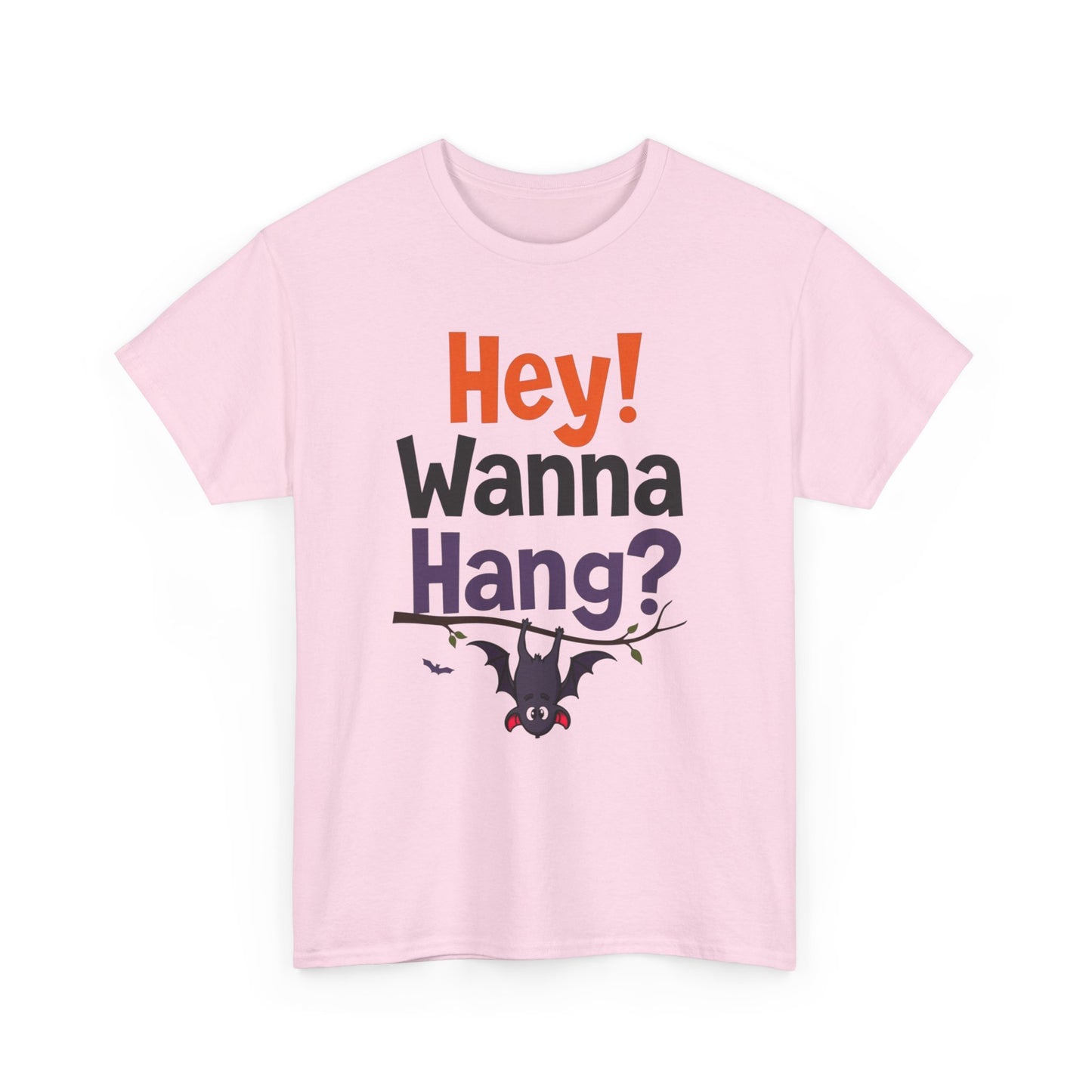 Wanna Hang, Bat Halloween Themed Unisex Heavy Cotton Tee - Fun & Spooky Graphic Tee, Perfect for Parties, Costume Events, Fall Celebrations, Gifts - Psychonaut Swag