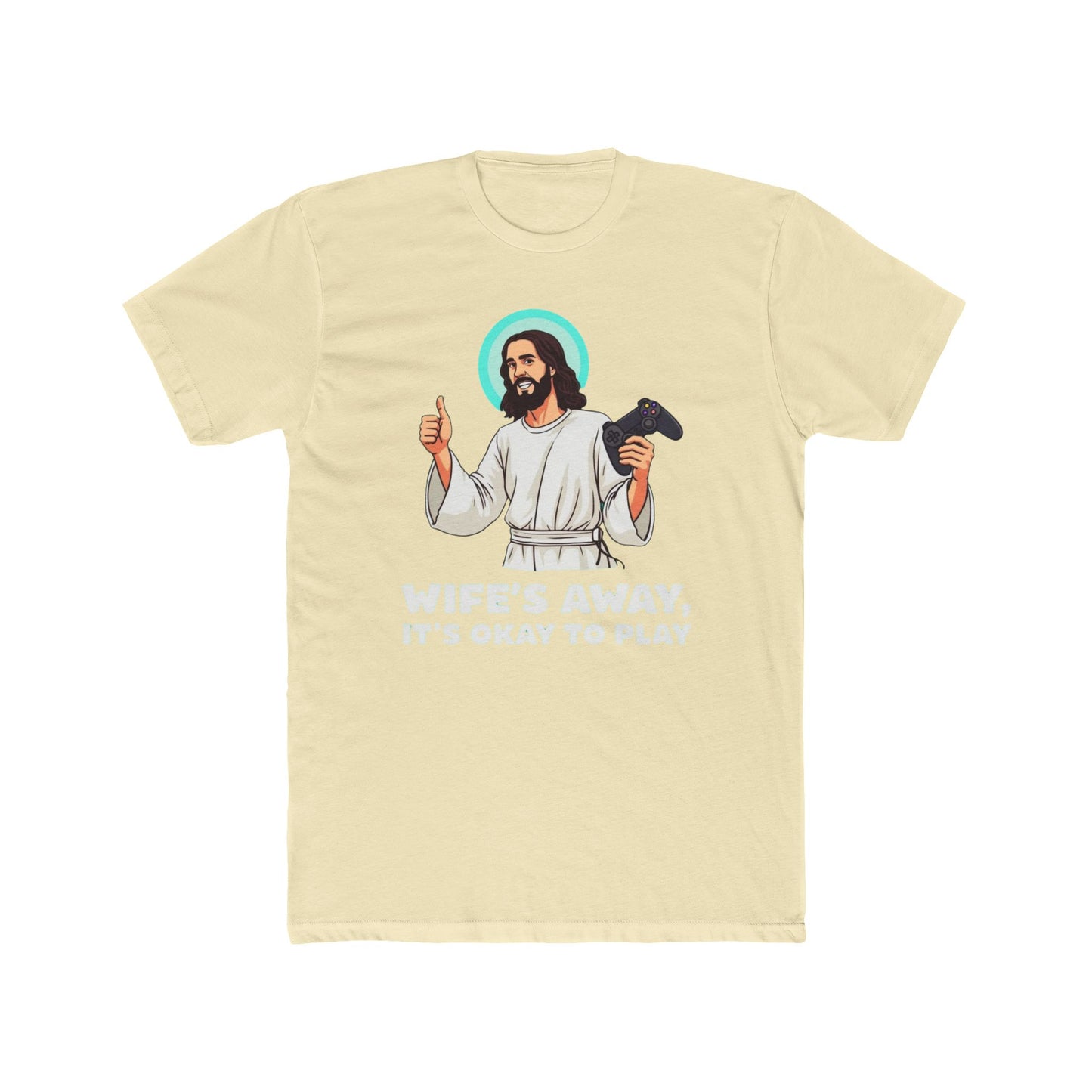 Wife’s away, Jesus tee, Playful Unisex Crew Tee with Humorous Design - Psychonaut Swag