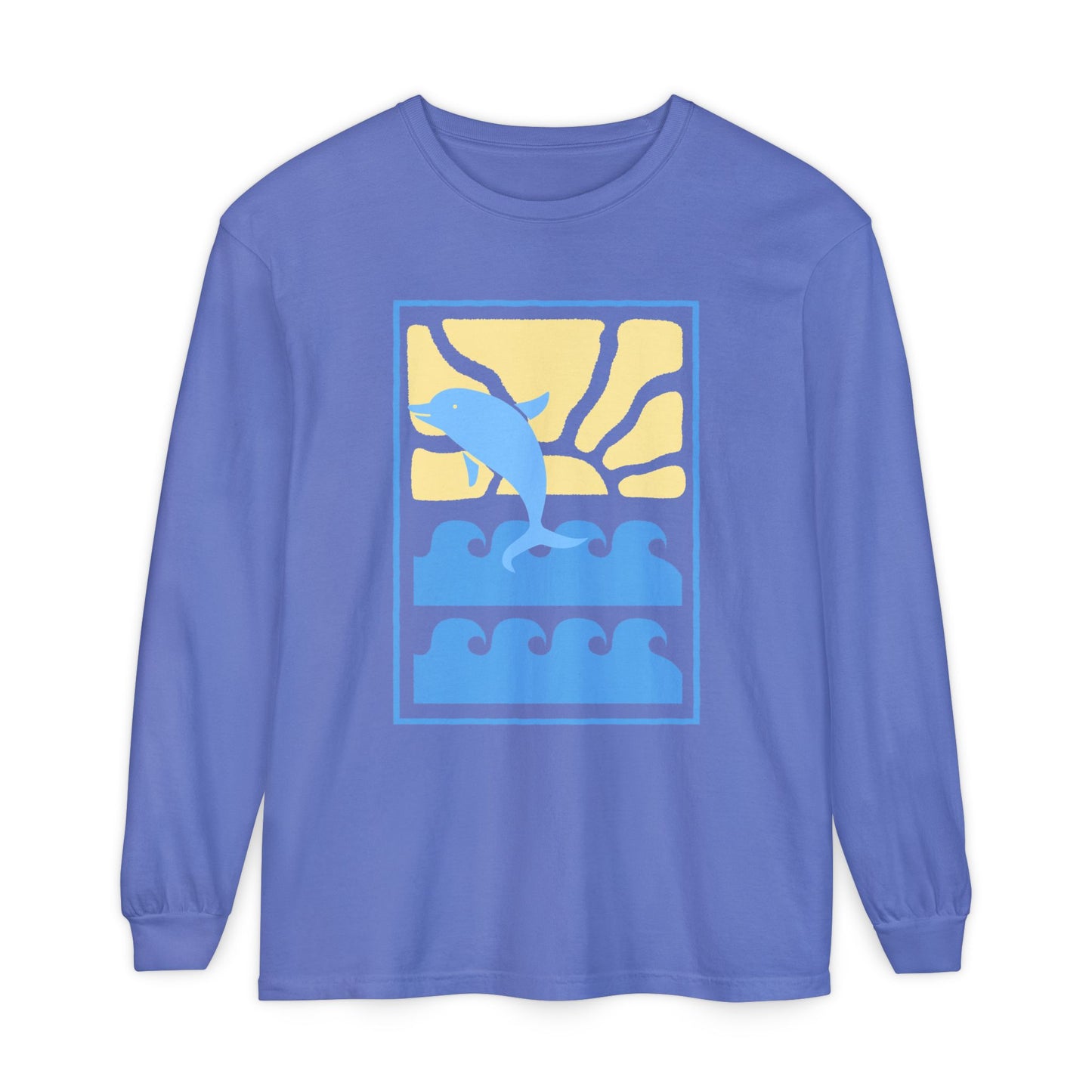 Sunset Dolphin Unisex Garment-dyed Long Sleeve T-Shirt - Psychonaut Swag