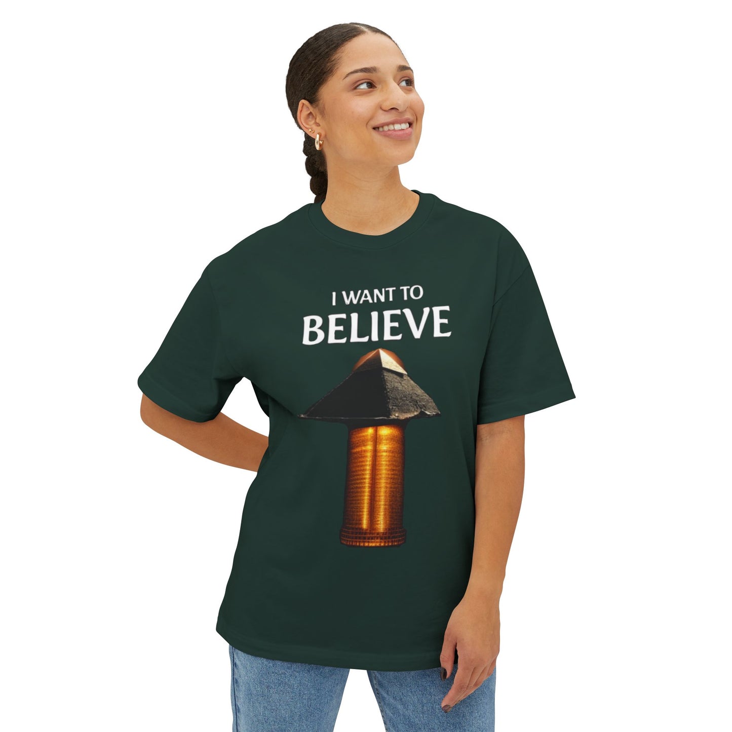 I Want to Believe Pyramid Tee, Unisex Tee, Oversized T-Shirt, UFO Humor Shirt, Gift for Sci-Fi Lovers, Casual Graphic Top - Psychonaut Swag