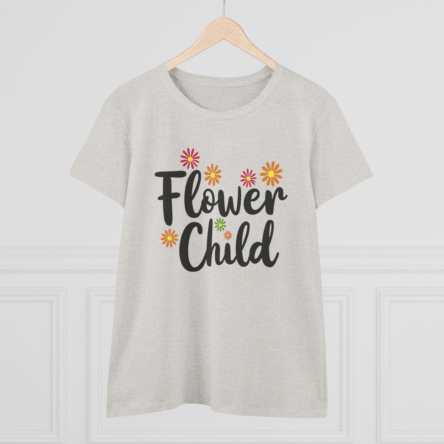 Flower Child Women's Midweight Cotton Tee - Boho Vintage Style Shirt for Everyday Wear - Psychonaut Swag