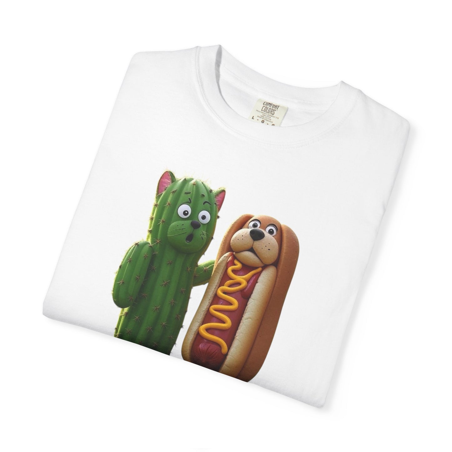 Friends Cactus and Hot Dog, Cartoon T-Shirt, Cute Tee for Kids and Adults, Humorous Gift for Food Lovers, Summer Casual Wear, Birthday Gift