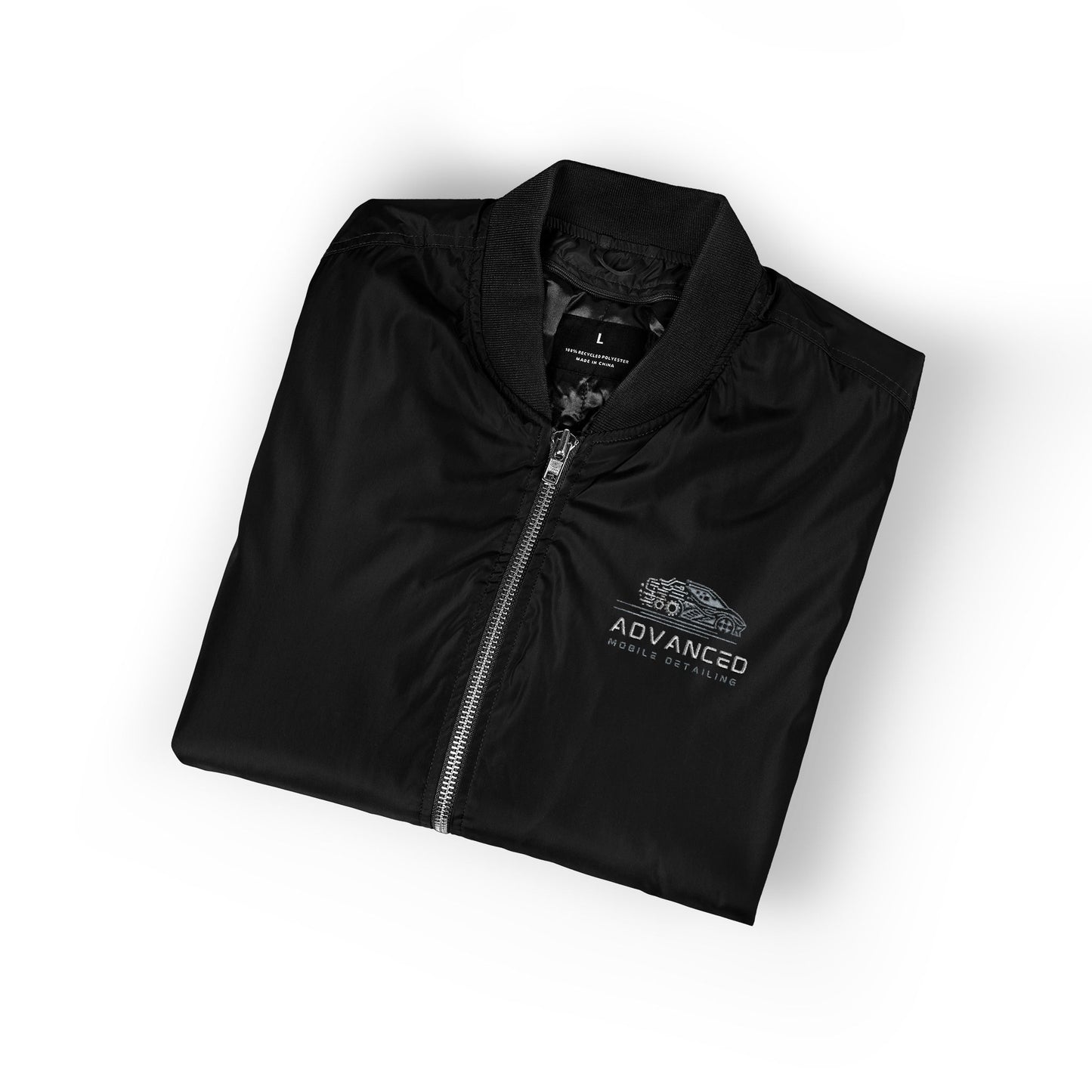 Advanced small biz swag, Stylish Embroidered Recycled Bomber Jacket, Eco-Friendly Fashion, Sustainable Apparel, Casual Outerwear, Gift for Her