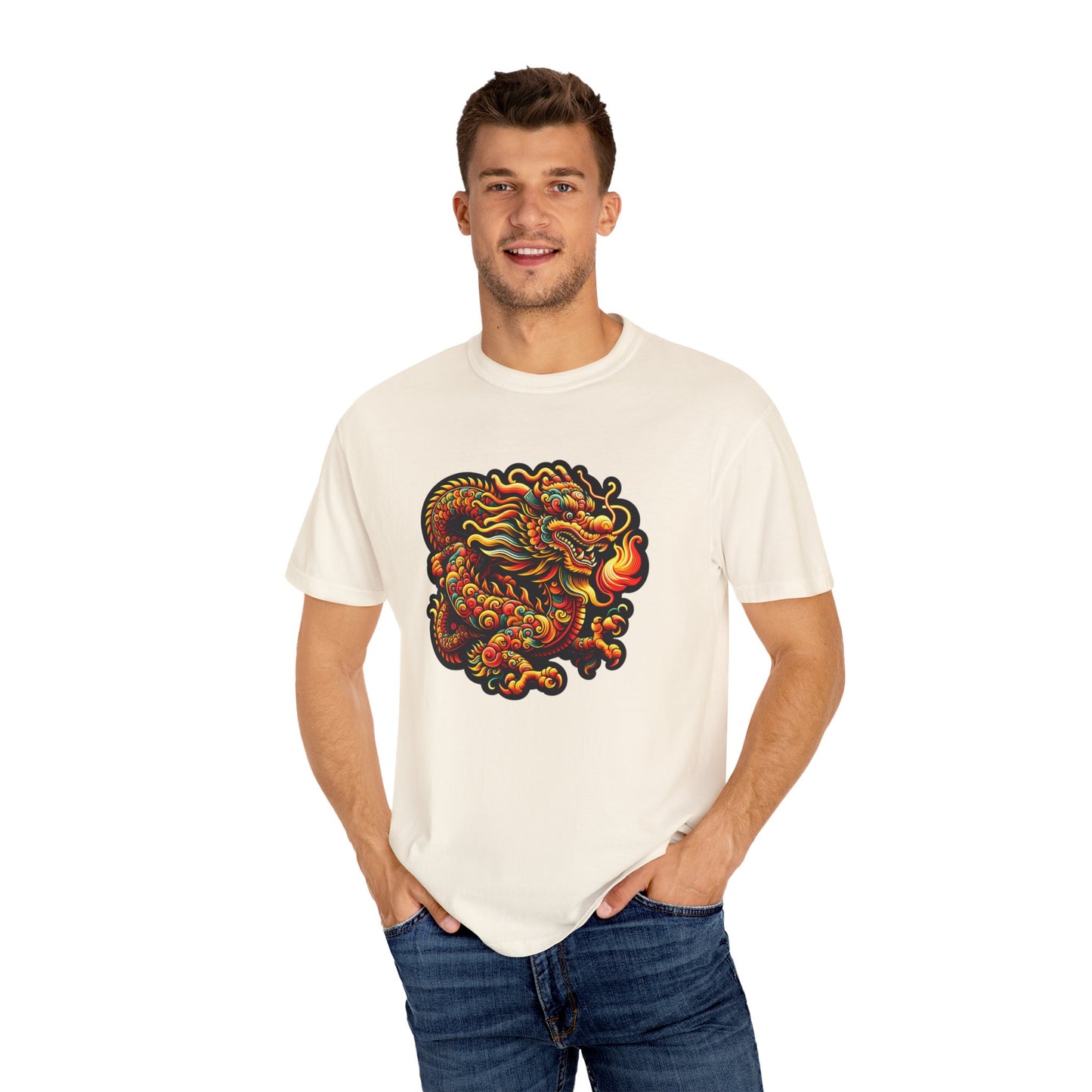 Dragon, Unisex Dragon Graphic T-Shirt - Colorful Garment-Dyed Tee - Psychonaut Swag