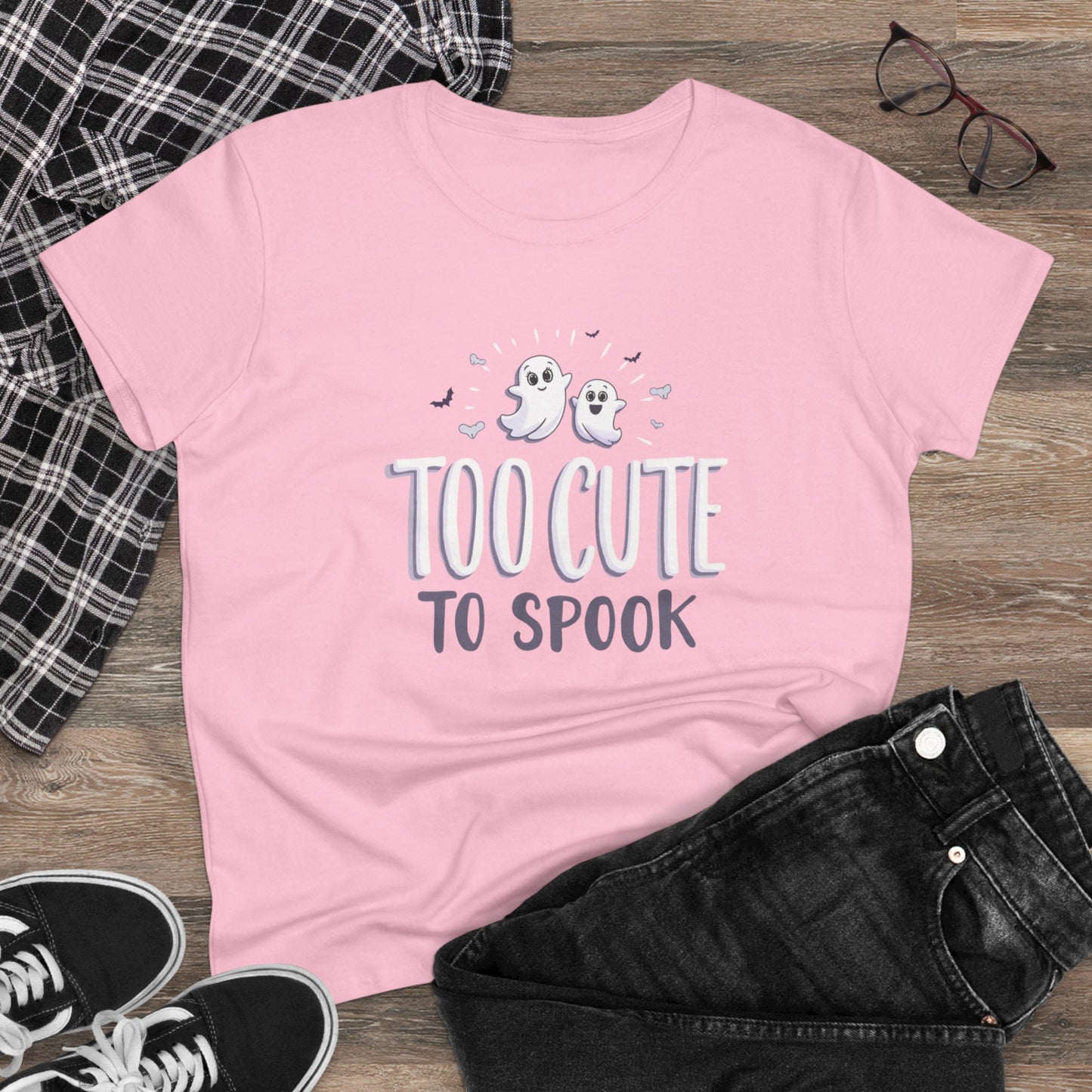 Too Cute to Spook Women's Cotton Tee, Halloween T-Shirt, Ghostly Graphic Tee, Casual Fall Apparel, Fun Halloween Outfit
