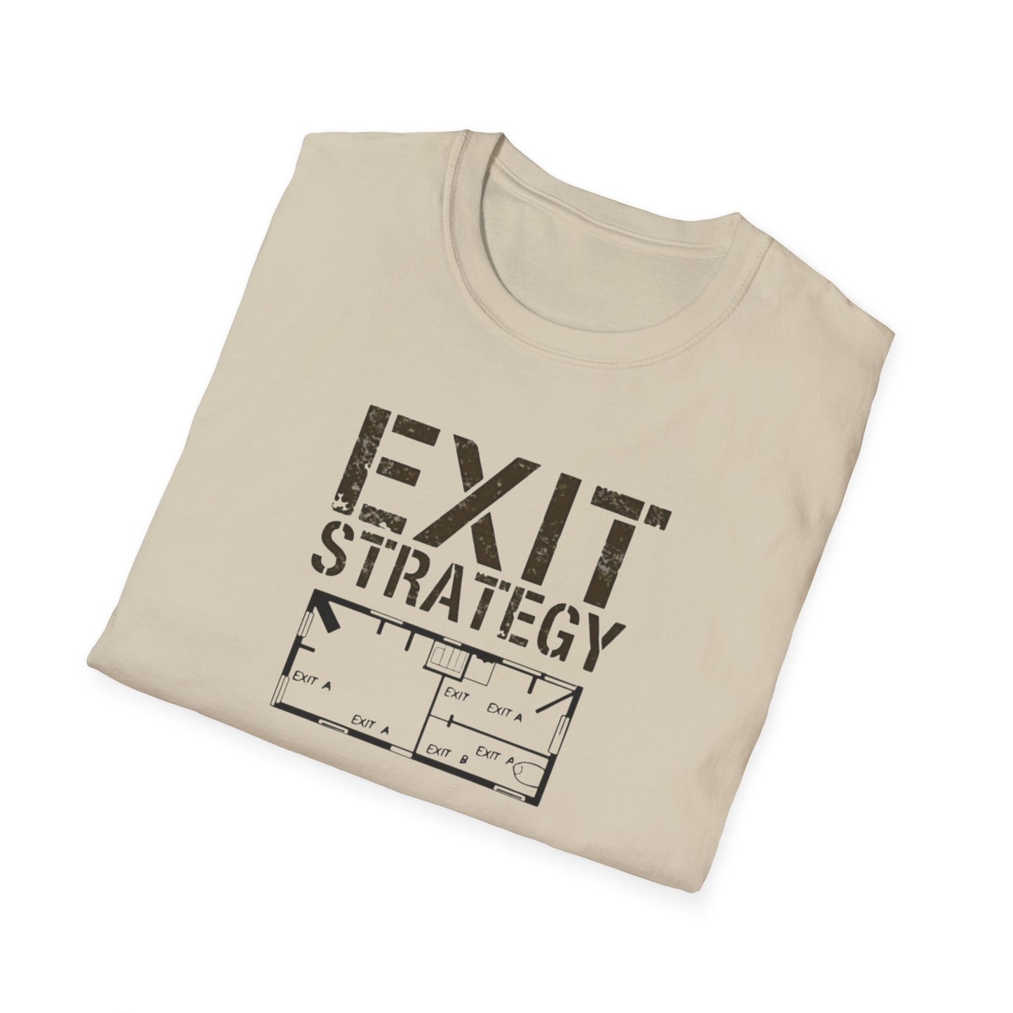 Exit Strategy Unisex Softstyle T-Shirt, Casual Wear, Fun Graphic Tee, Gift for Friends, Statement Shirt, Everyday Comfort - Psychonaut Swag