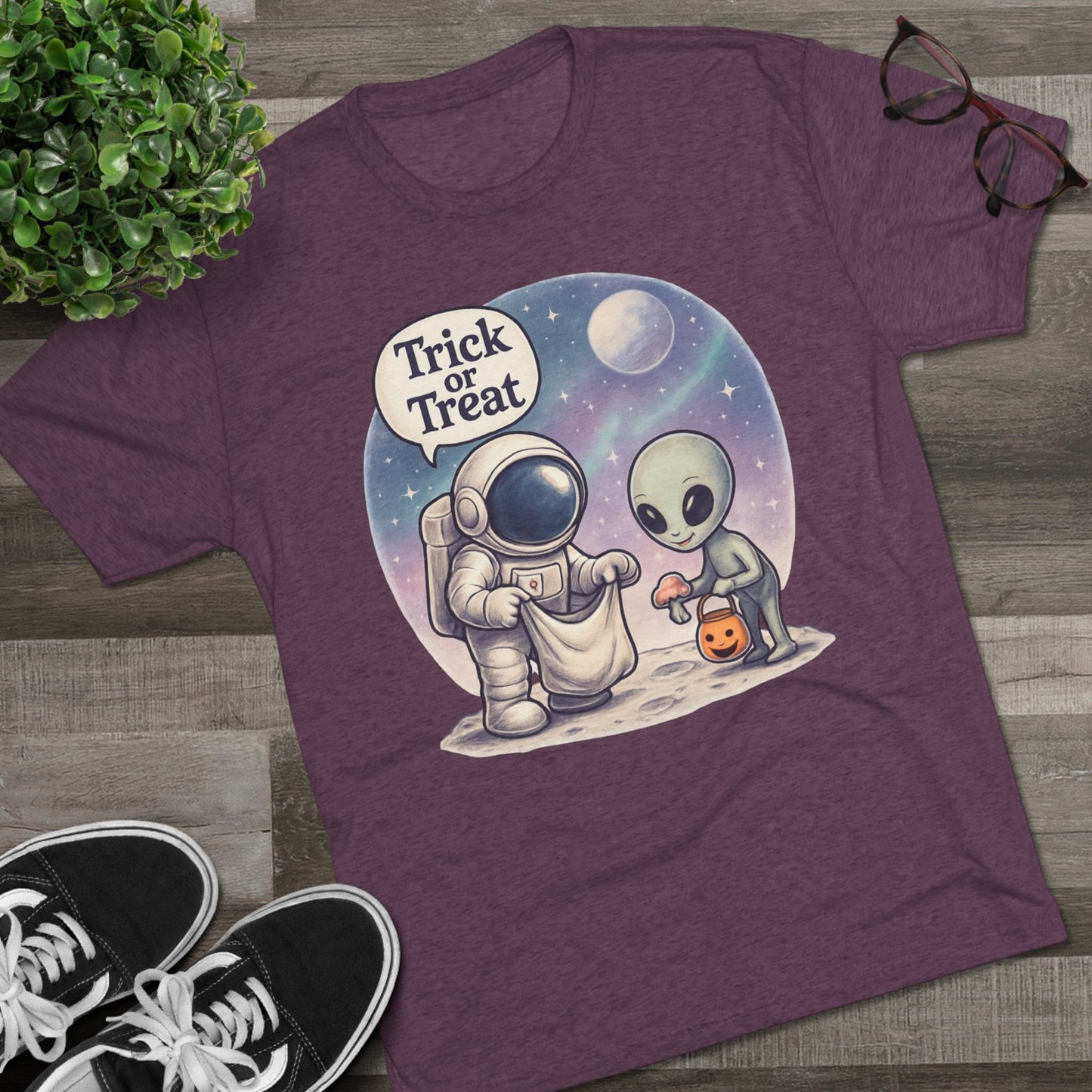 Space Trick or Treat Crew Tee, Halloween T-Shirt, Space Theme Shirt, Unisex Graphic Tee, Fun Costume Tee, Gift for Space Lovers