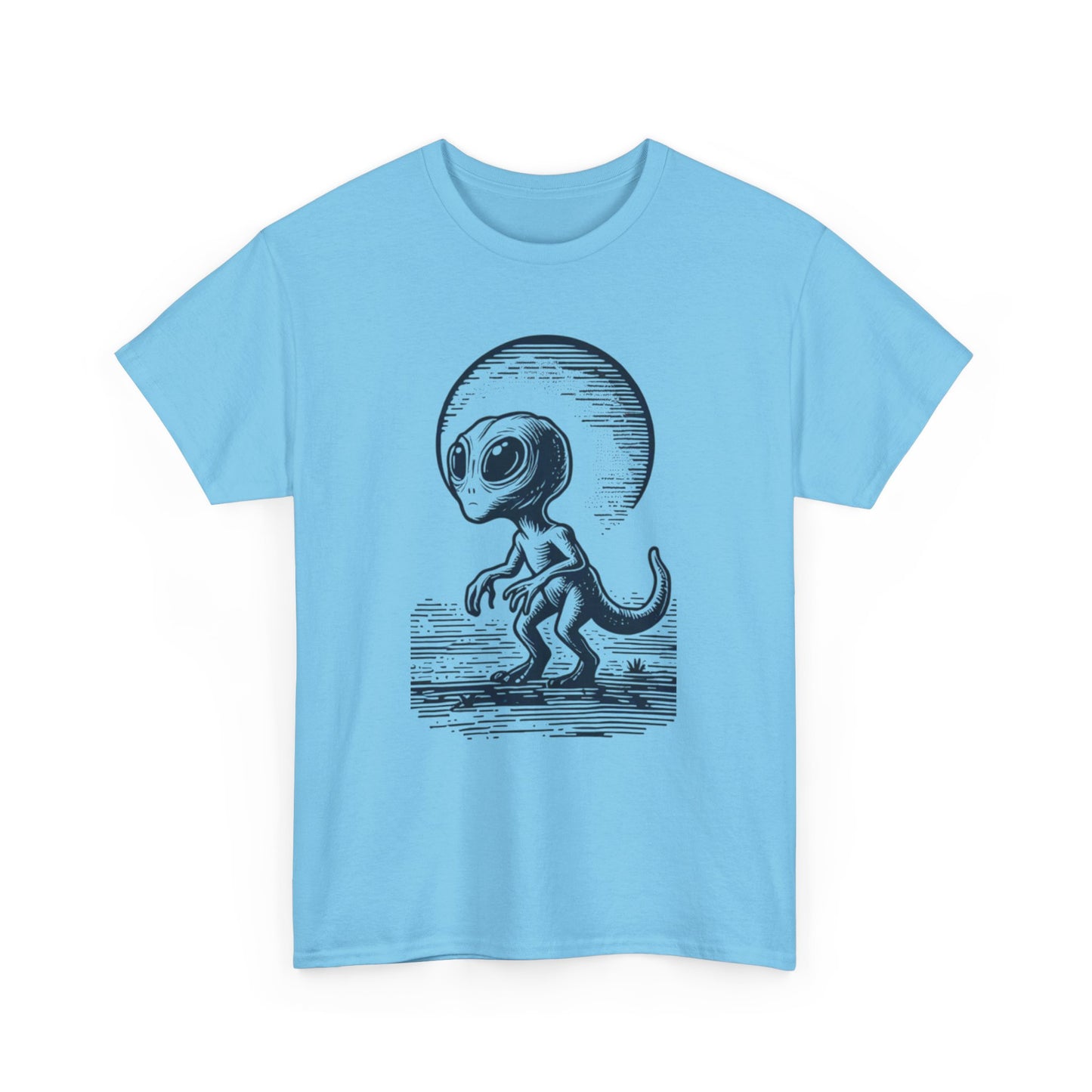 Dinosaur Hybrid, Graphic Unisex Heavy Cotton Tee | UFO Lover T-Shirt | Space-Themed Apparel - Psychonaut Swag