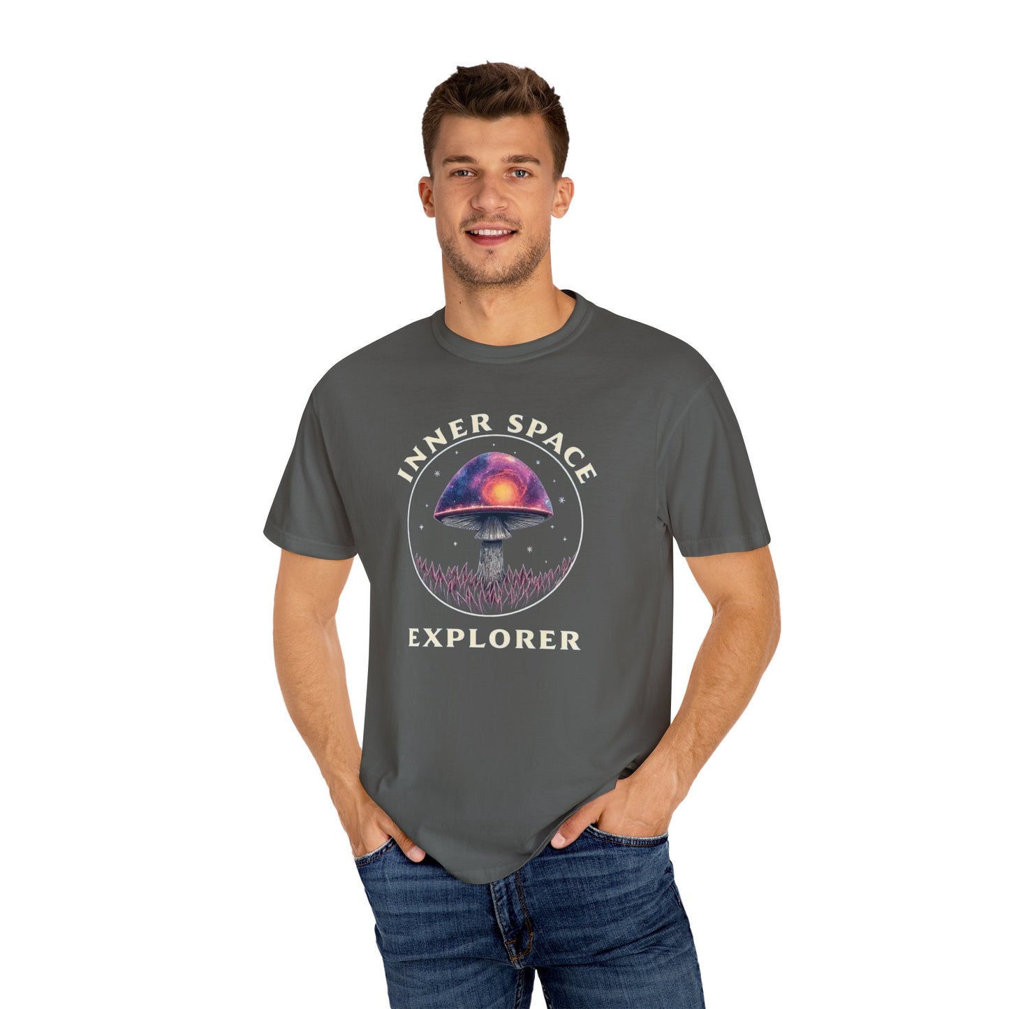 Inner Space Explorer T-Shirt, Unisex Graphic Tee, Cosmic Mushroom Apparel, Gift for Nature Lovers, Casual Wear for Adventurers - Psychonaut Swag