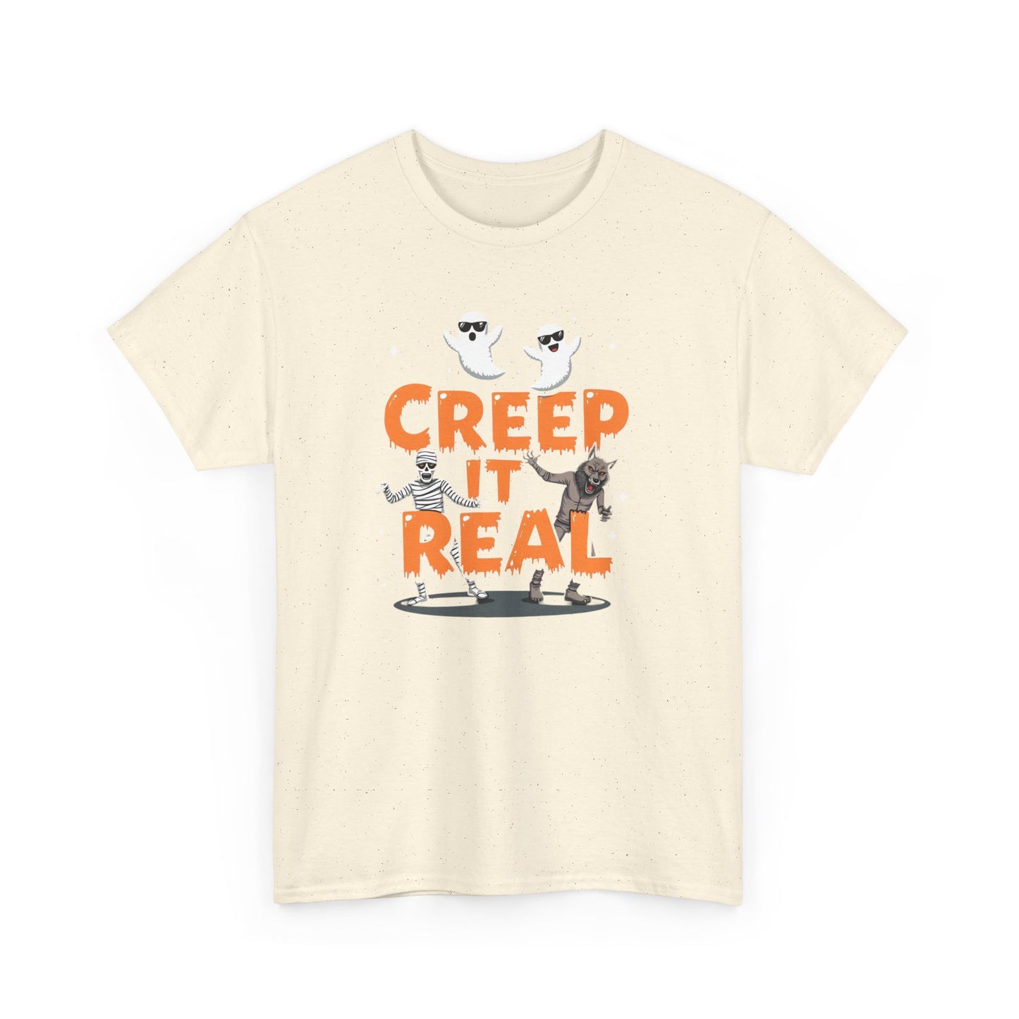 Creep It Real Unisex Heavy Cotton Tee, Halloween Shirt, Fall Apparel, Spooky Season, Ghost Theme, Unisex Casual Wear