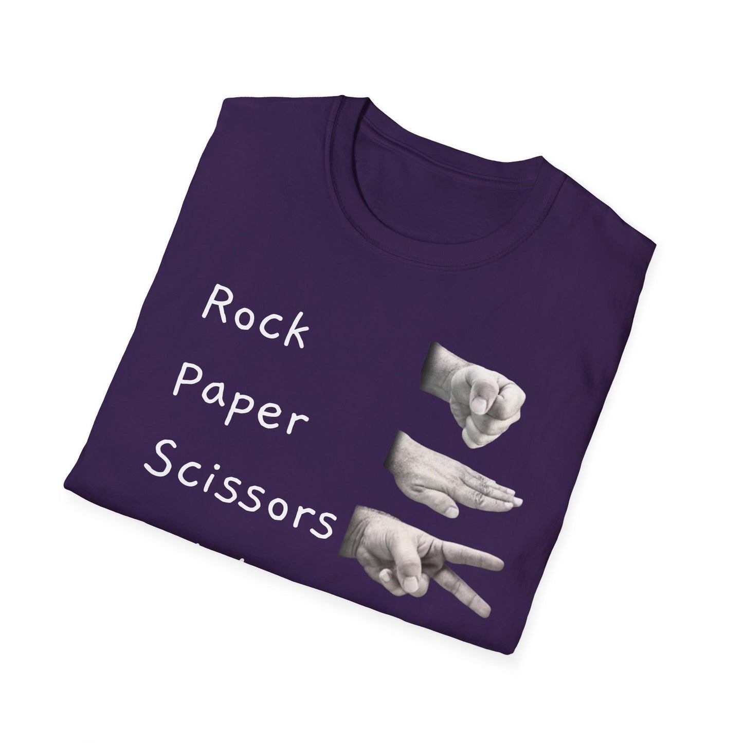 Rock, Paper, Scissors Creative Hands Symbol T-Shirt, Hand Gesture Graphic Tee, Unisex Softstyle Shirt for Friends, Casual Wear, Gift for Holidays, Statement Shirt