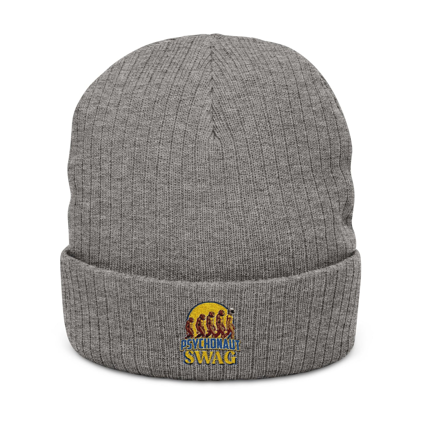 Psychonaut swag, small biz, Ribbed Knit Beanie - Cozy Embroidered Headwear for All Seasons, Winter Fashion, Gift Idea, Casual Style, Outdoor Fun