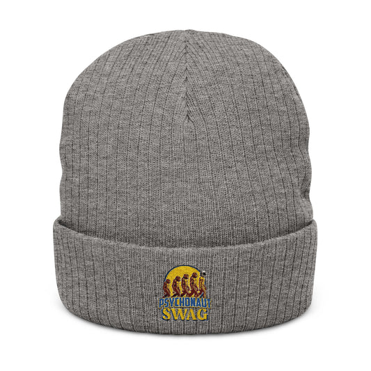 Psychonaut swag, small biz, Ribbed Knit Beanie - Cozy Embroidered Headwear for All Seasons, Winter Fashion, Gift Idea, Casual Style, Outdoor Fun