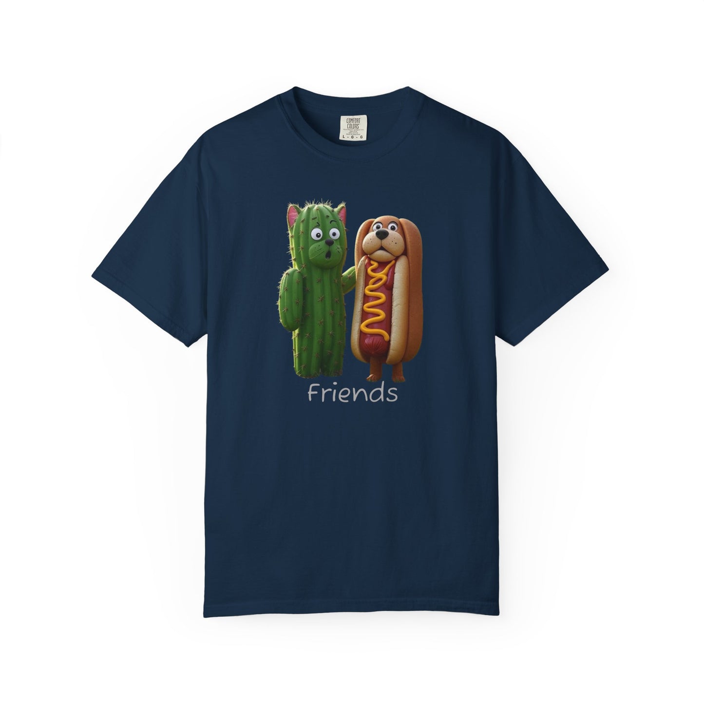 Friends Cactus and Hot Dog, Cartoon T-Shirt, Cute Tee for Kids and Adults, Humorous Gift for Food Lovers, Summer Casual Wear, Birthday Gift