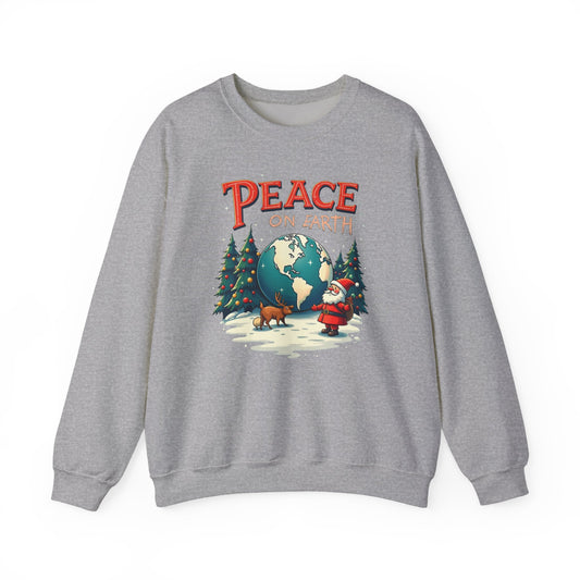 Peace on Earth Sweatshirt — Vintage Santa & Globe Christmas Crewneck
