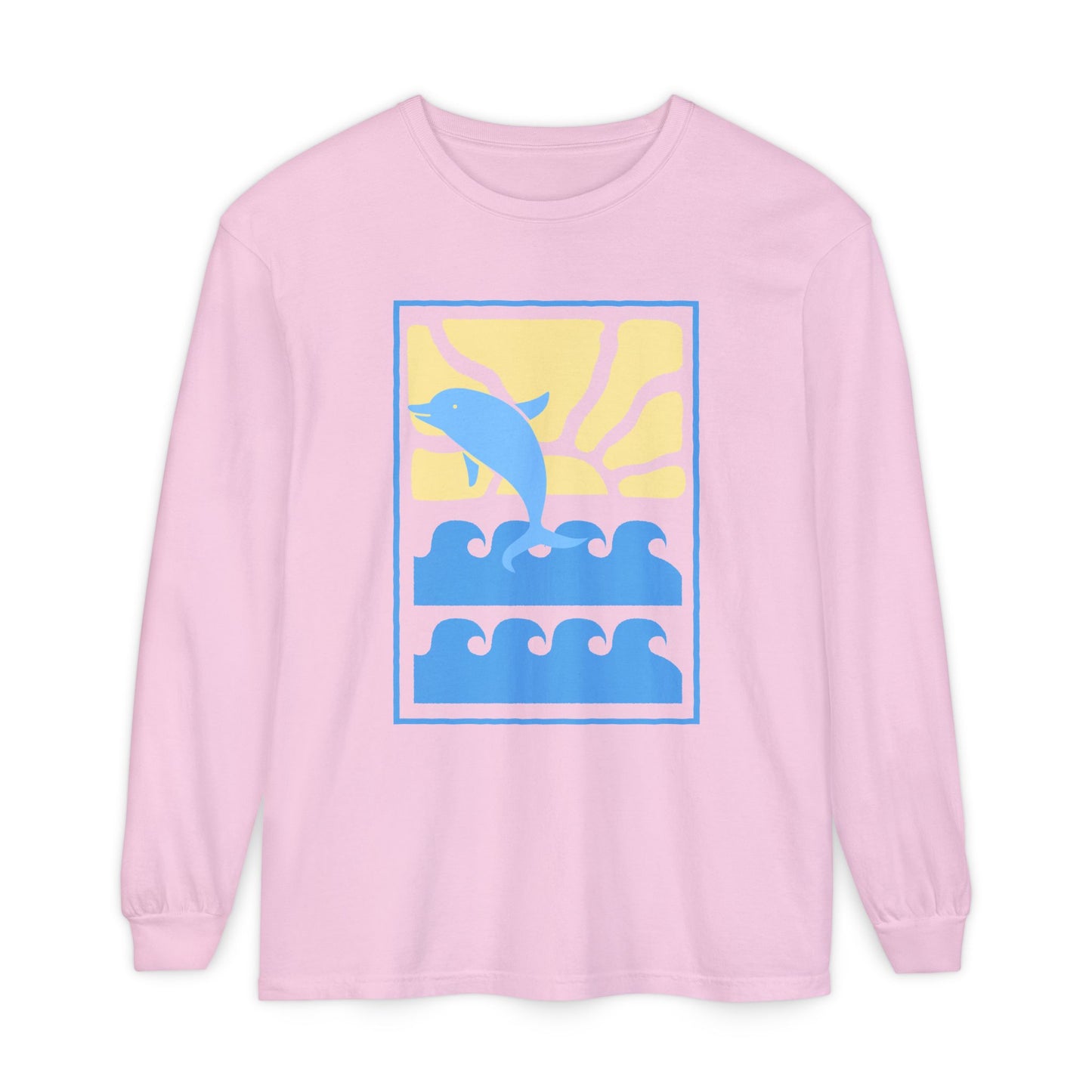 Sunset Dolphin Unisex Garment-dyed Long Sleeve T-Shirt - Psychonaut Swag