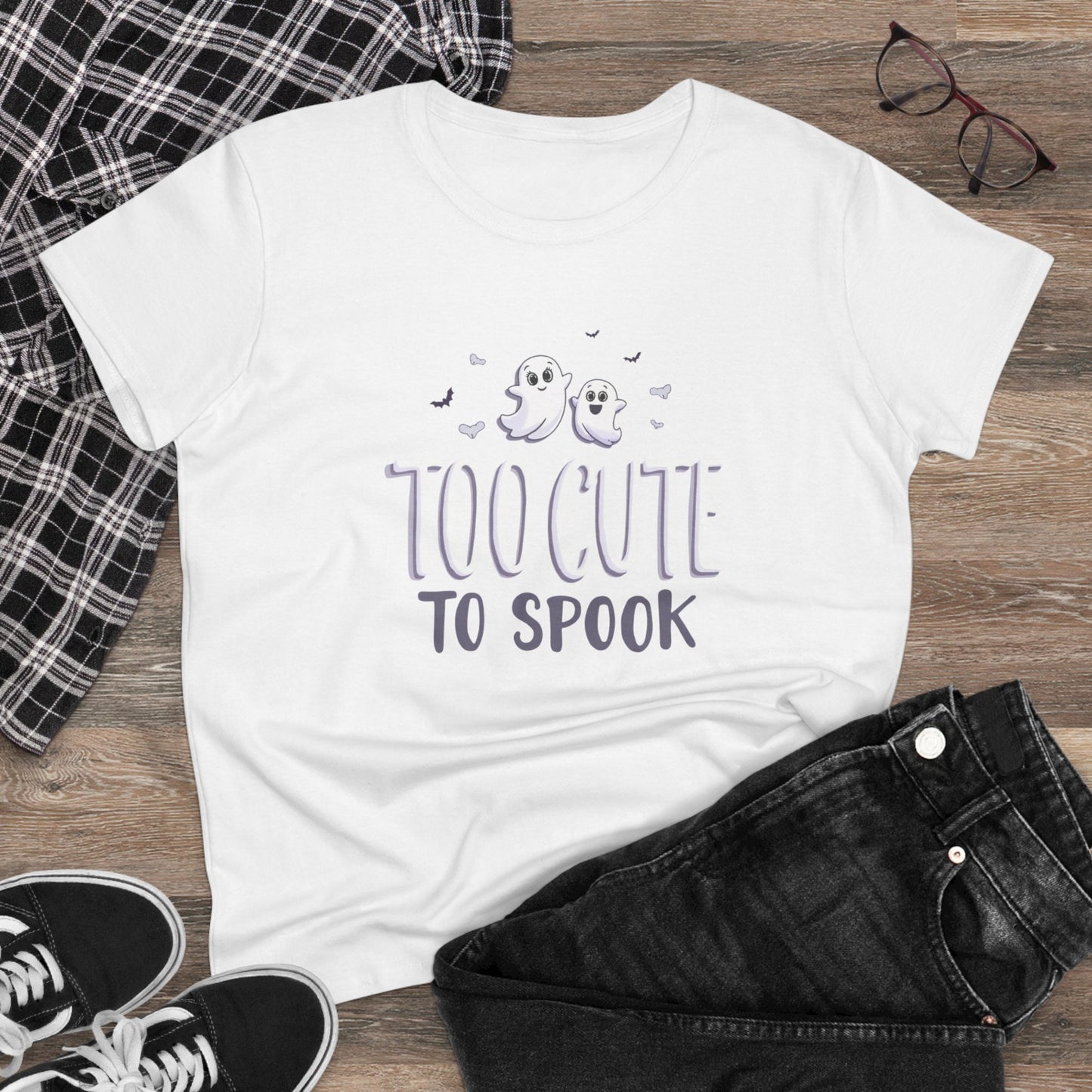 Too Cute to Spook Women's Cotton Tee, Halloween T-Shirt, Ghostly Graphic Tee, Casual Fall Apparel, Fun Halloween Outfit