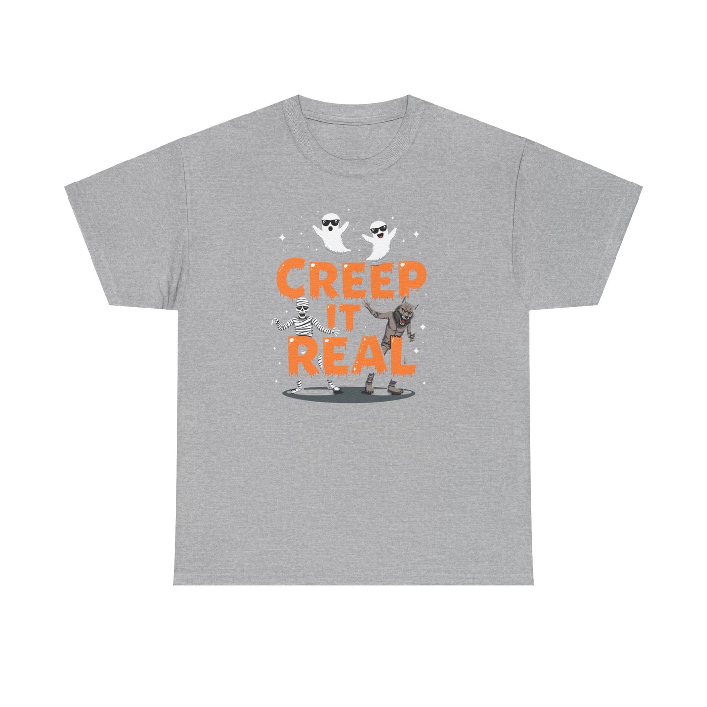Creep It Real Unisex Heavy Cotton Tee, Halloween Shirt, Fall Apparel, Spooky Season, Ghost Theme, Unisex Casual Wear