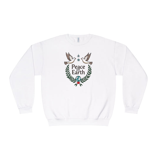 Peace on Earth Crewneck Sweatshirt — Holiday Dove & Laurel Graphic