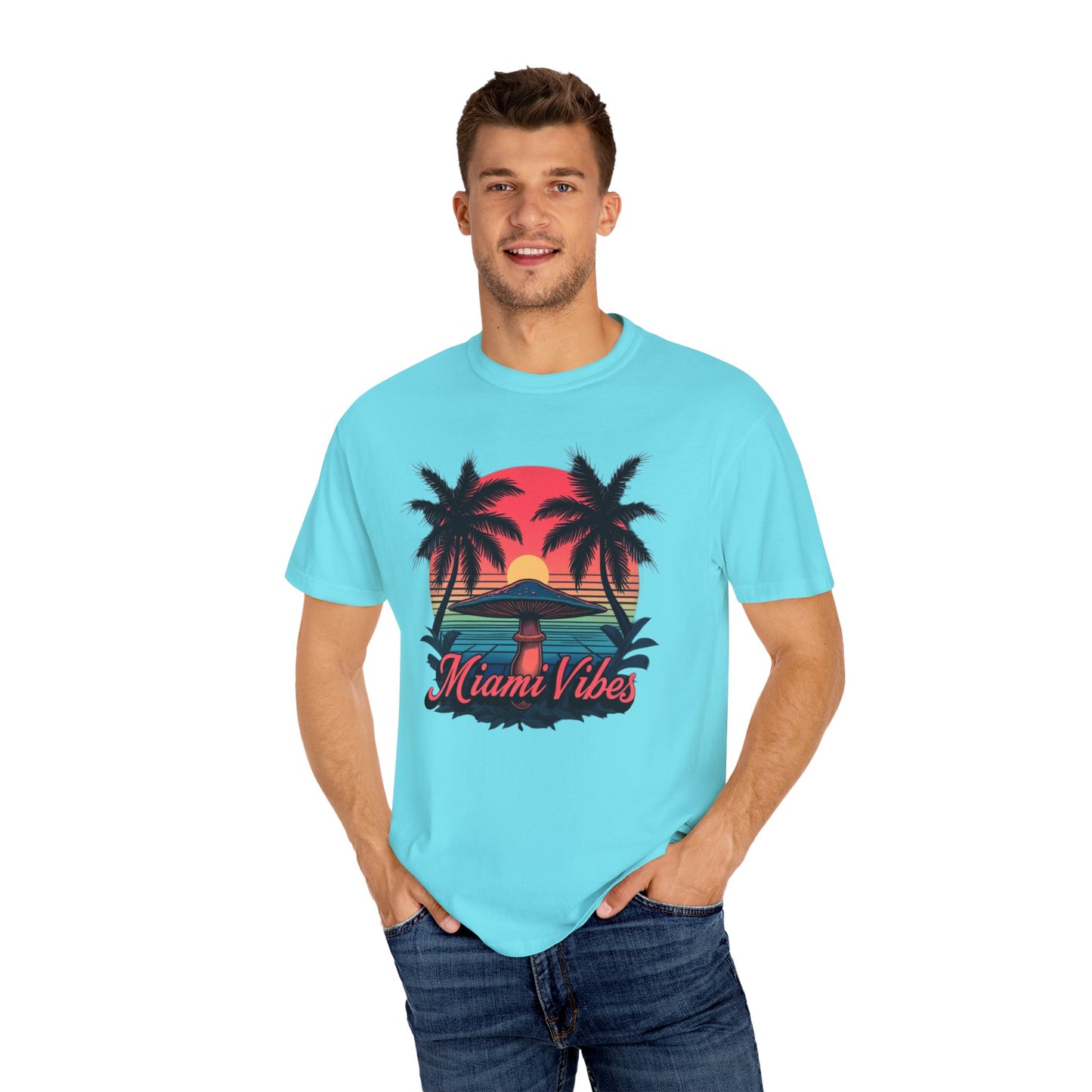 Miami Vibes, T-Shirt with Tropical Vibes Design, Summer Apparel, Beachwear, Gift for Vacation Lovers, Relaxed Style - Psychonaut Swag